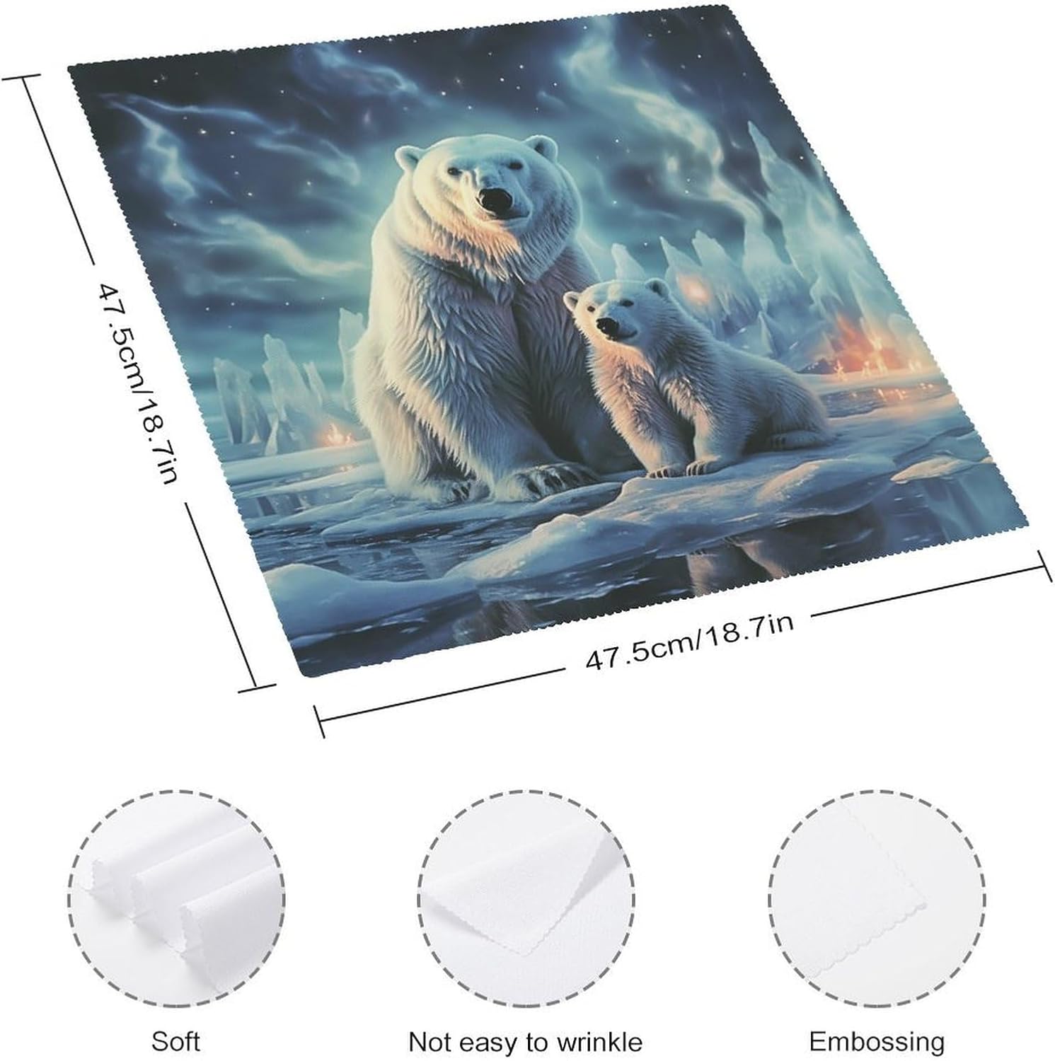 Cloth Napkins Absorbent Dinner Napkins Set of 2 PCS Washable Napkin Polar Bears Northern Lights Decorative Cloth Napkin Table Accessories for Parties Weddings Cocktail image 2