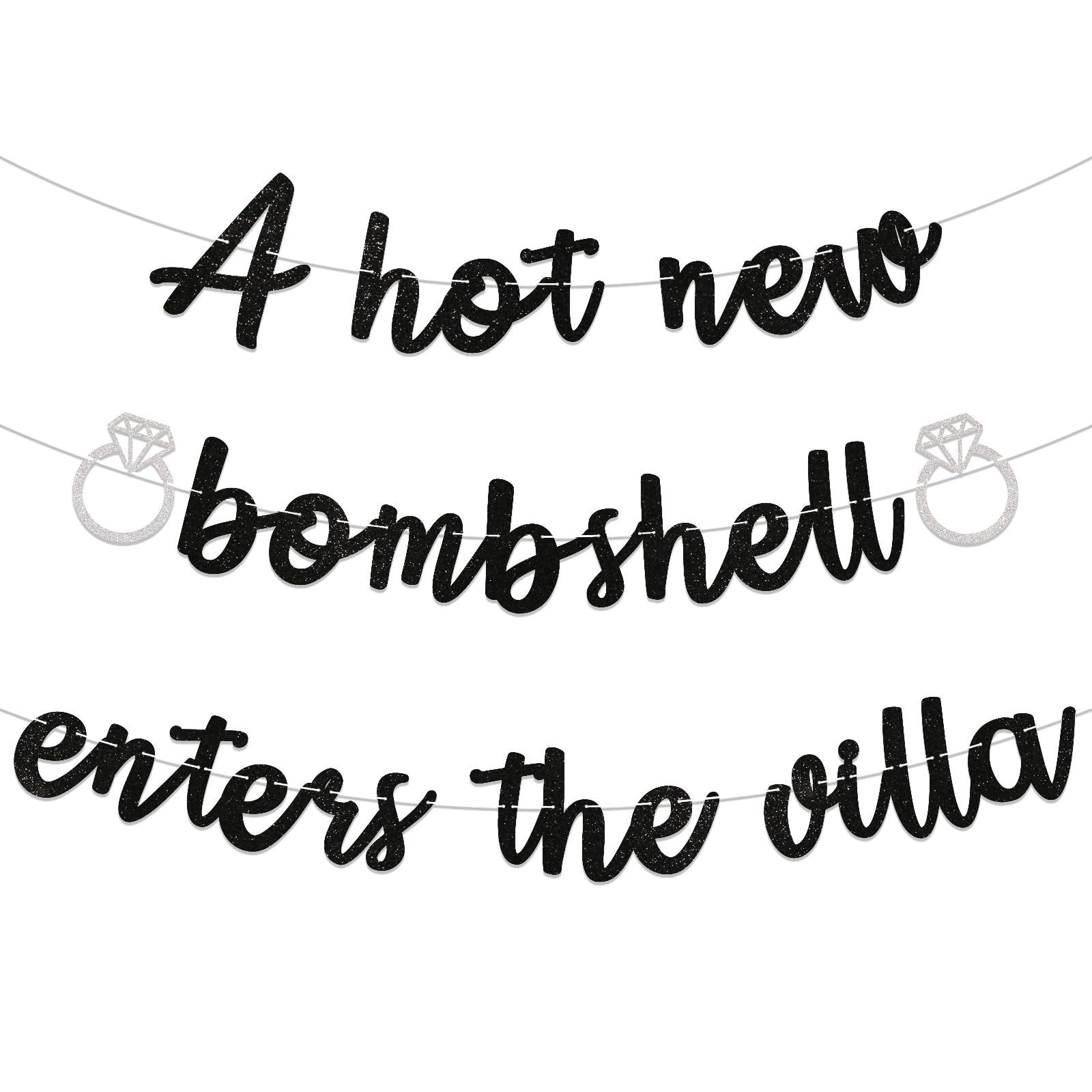 A Hot New Bombshell Enters the Villa Banner - Bachelorette Party Decorations Black Glitter