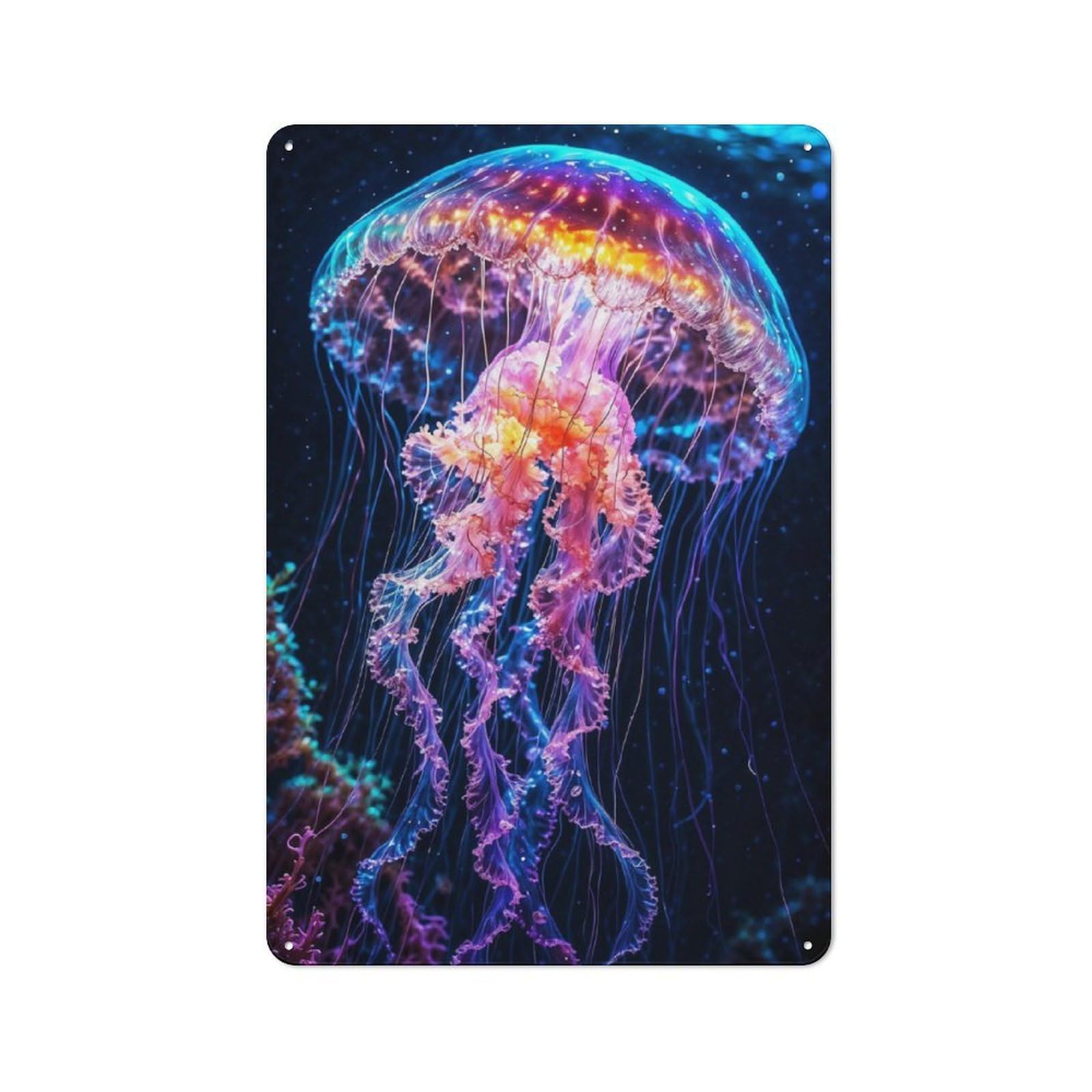 Junmoney Jellyfish Electric Bloom Vintage Metal Wall Sign 30X20cm For Café Or Restaurant, For Metal Sign Collectors, For Garage And Workshop Walls