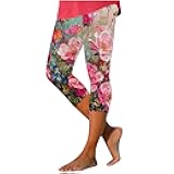 Capri Pants for Women Vintage Boho Floral Printed Yoga Leggings Casual Summer High Waisted Knee Length Cropped Pant