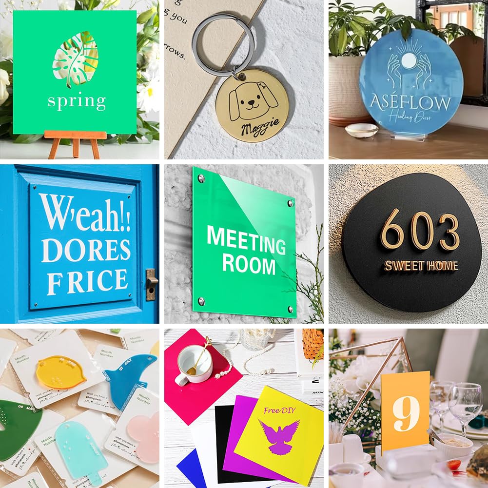 Lot de 12 plaques en plastique acrylique, 20 x 20 cm, plaques en fonte de 3 mm, pour découpe laser, bricolage, artisanat, cadre photo, panneaux, décoration