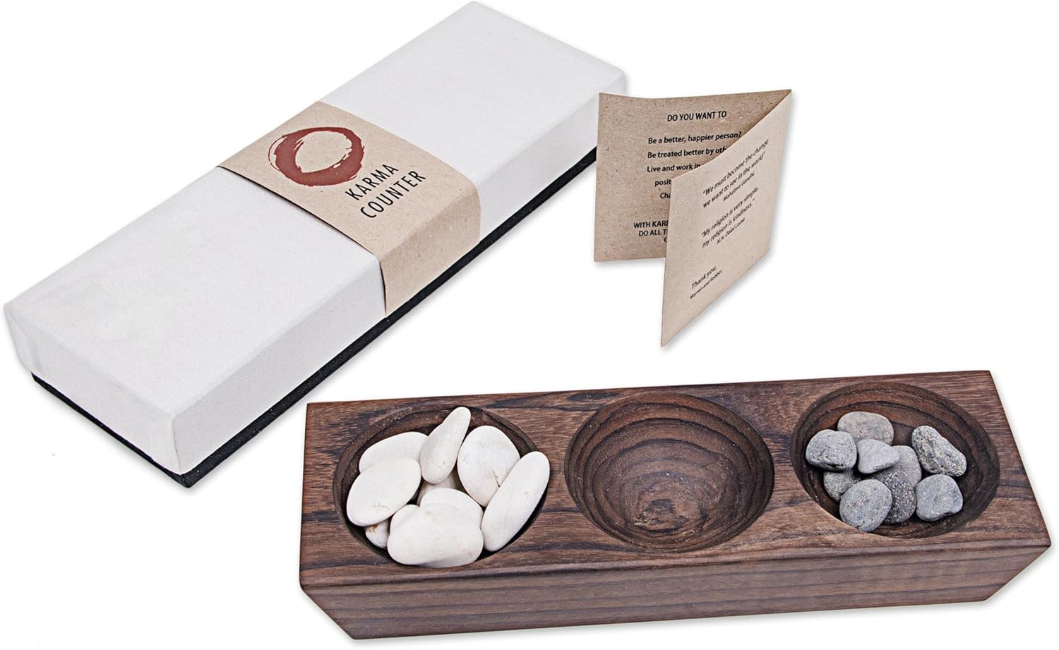 NOVICA Artisan Handmade Wood Karma Counter Sono from Indonesia Brown White Grey Woodstone Chess Sets Games Other Sustainableupcycled [counter 1.6in H x 10.25in W x 3.1in D White Stones 1.3in H x 1.1i]