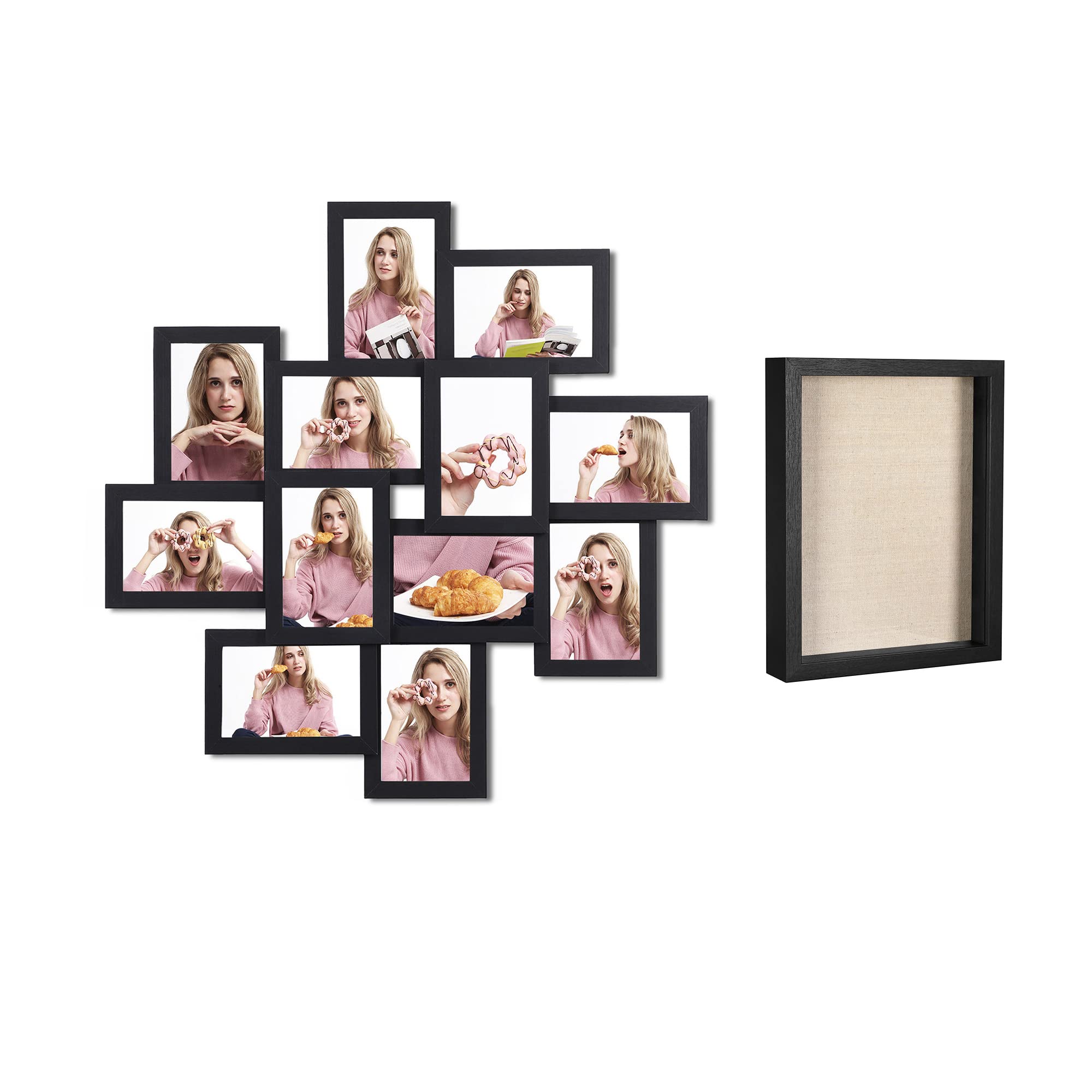 SONGMICS Different Sizes Picture Frames Bundle with 12-Pack Collage Picture Frames and 1-Pack Shadow Box Frame