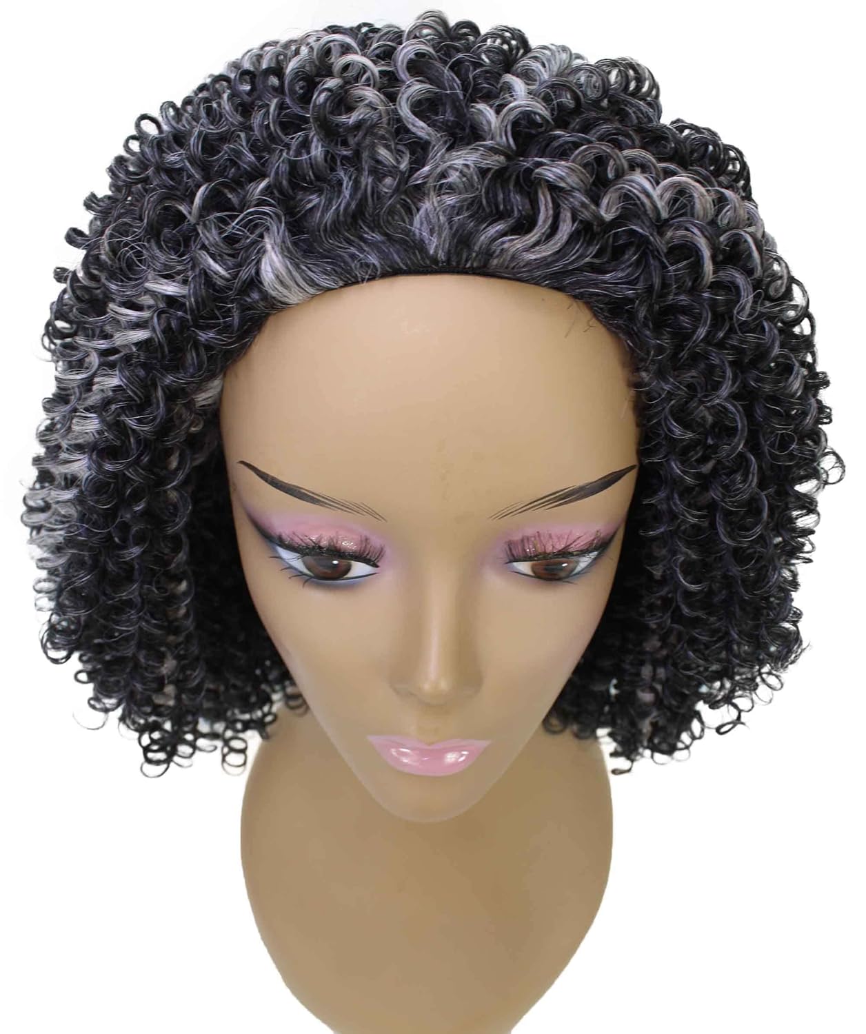 LUXLUXE Alexandra Curly Layered 14 in Long Half Wig Mix Human Hair and Synthetic Fibers, Multiple Shades of Natural & Blended Colors