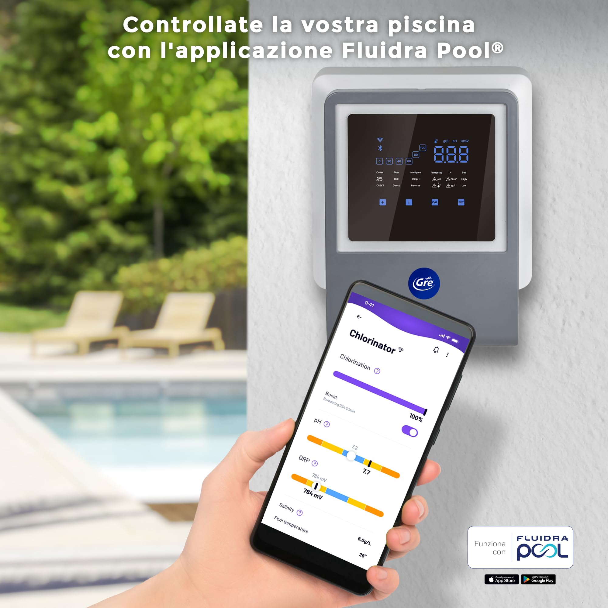 Gre SWGA60 Cloratore salino connesso Piscine Fino a 60 m³ con peristaltica