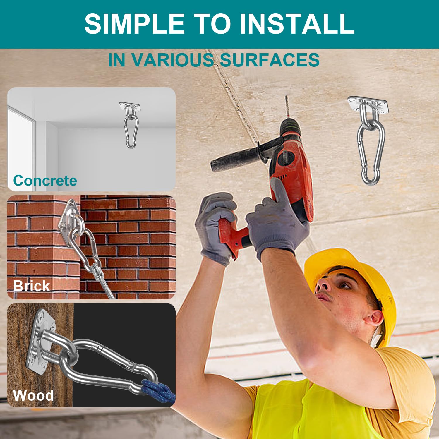 Kit de hamaca resistente para colgar – Ganchos oscilantes de capacidad de 1700 libras, ganchos de techo para montaje en pared/techo, interior y exterior, acero inoxidable (grande)