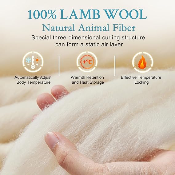 YOUR MOON Summer Lightweight Wool Comforter - Breathable & Thin Duvet Insert for Hot Sleepers, 100% Australian Lamb Wool Filling 100gsm with Pure Cotton Shell-Queen Size (White)