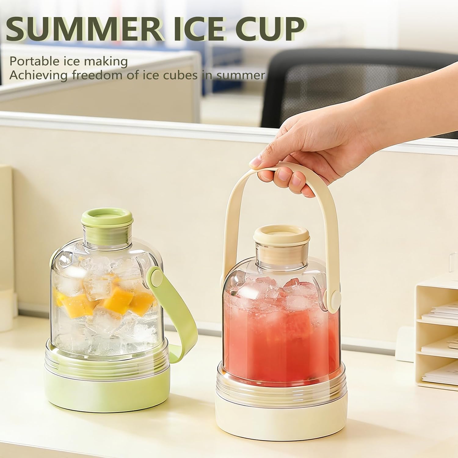 Upgraded 2 In 1 Ice Cube Kettle with Reinforced Leak-Proof Gasket,Press to Release Ice Tray Bottle with Handle, Portable Leakproof Ice Cube Bottle for Home, Office and Outdoor (White, 14oz) image 2
