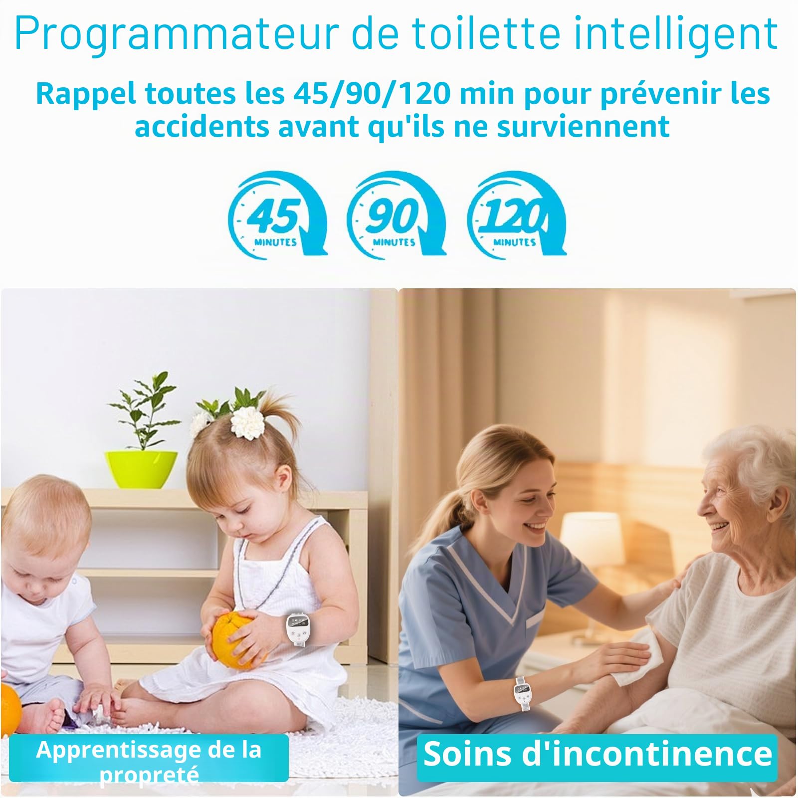 Alarme sans fil pour enfants et filles, rechargeable USB-C, haute sensibilité, son fort et vibration, 3 modes, design compact pour pot de nuit