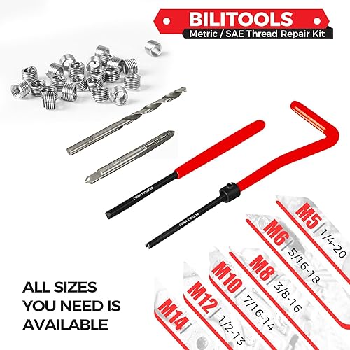 Miniatura 64 de BILITOOLS Kit de reparación de roscas M12x1.25, HSS Drill Helicoil Kit de reparación métrica