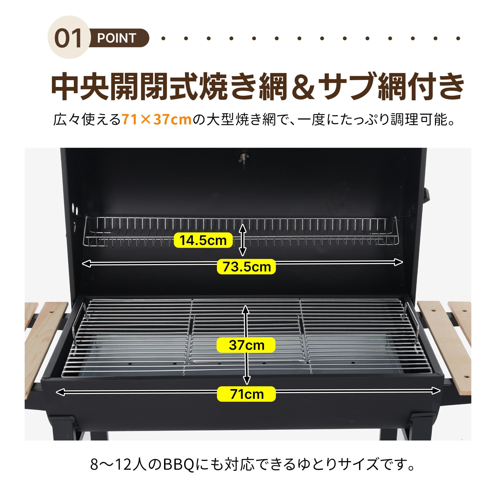 【2か所で同時に焼き分け可能】バーベキューコンロ 煙突 焼き網 温度計 BBQ Amazon | BTM バーベキューコンロ 煙突 焼き網 温度計 多用棚板 8-12人