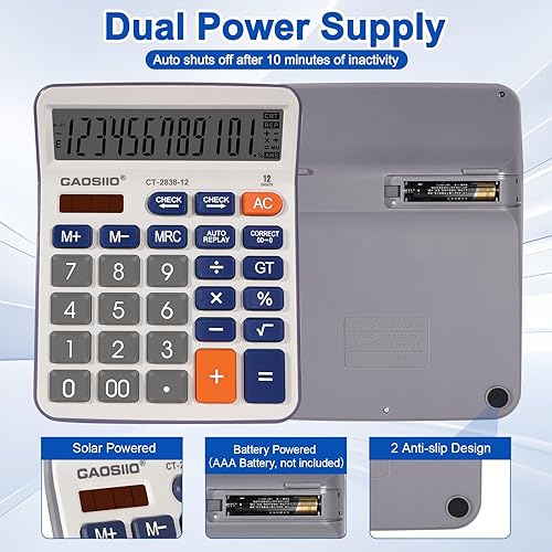 Miniatura 5 de Calculadora de escritorio, pantalla LCD extragrande de 5 pulgadas, calculadora de escritorio, 12 dígitos, calculadoras con botones grandes, batería