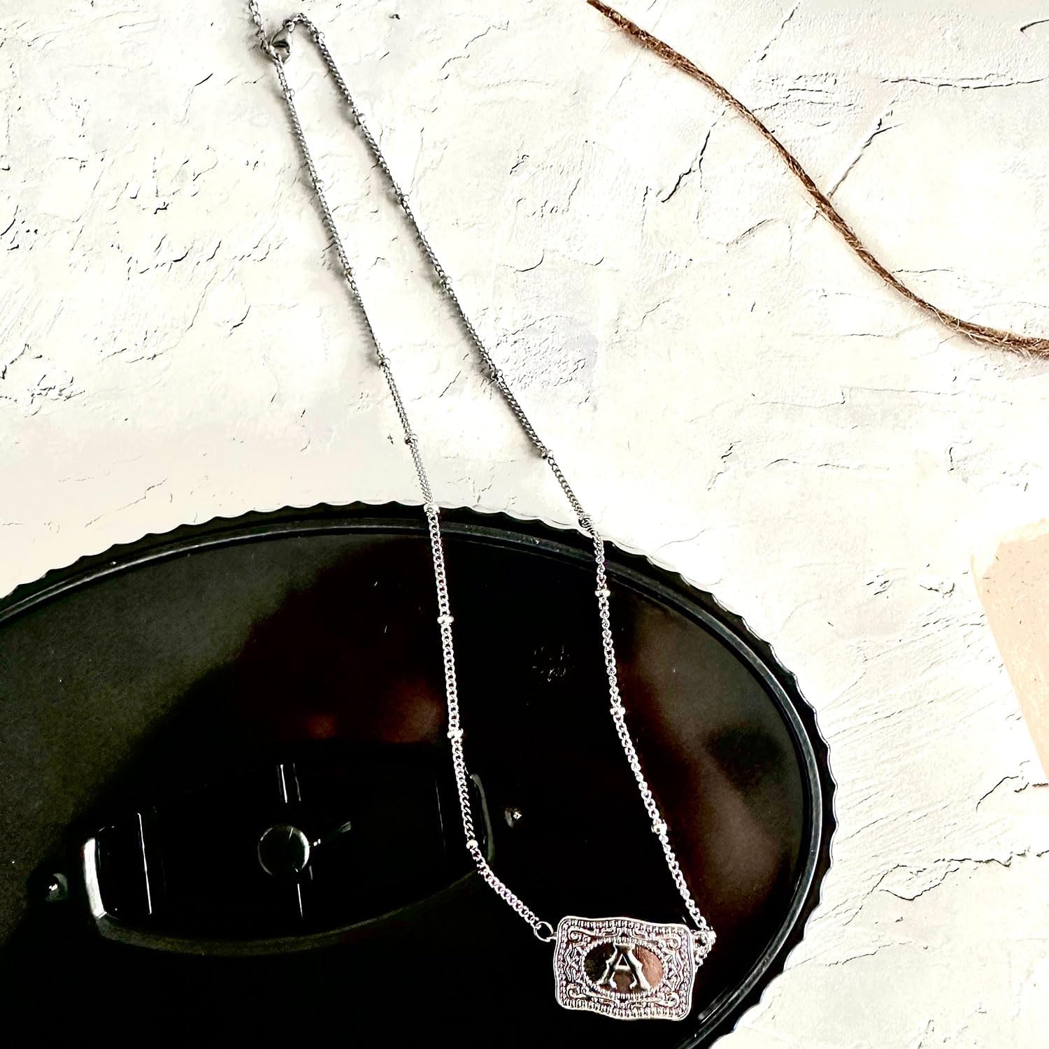 Initial Letter Necklace for Women Embossed Belt Buckle Necklace Sliver Personalized Pendant Necklace Western Jewelry Gift for Women - Image 6