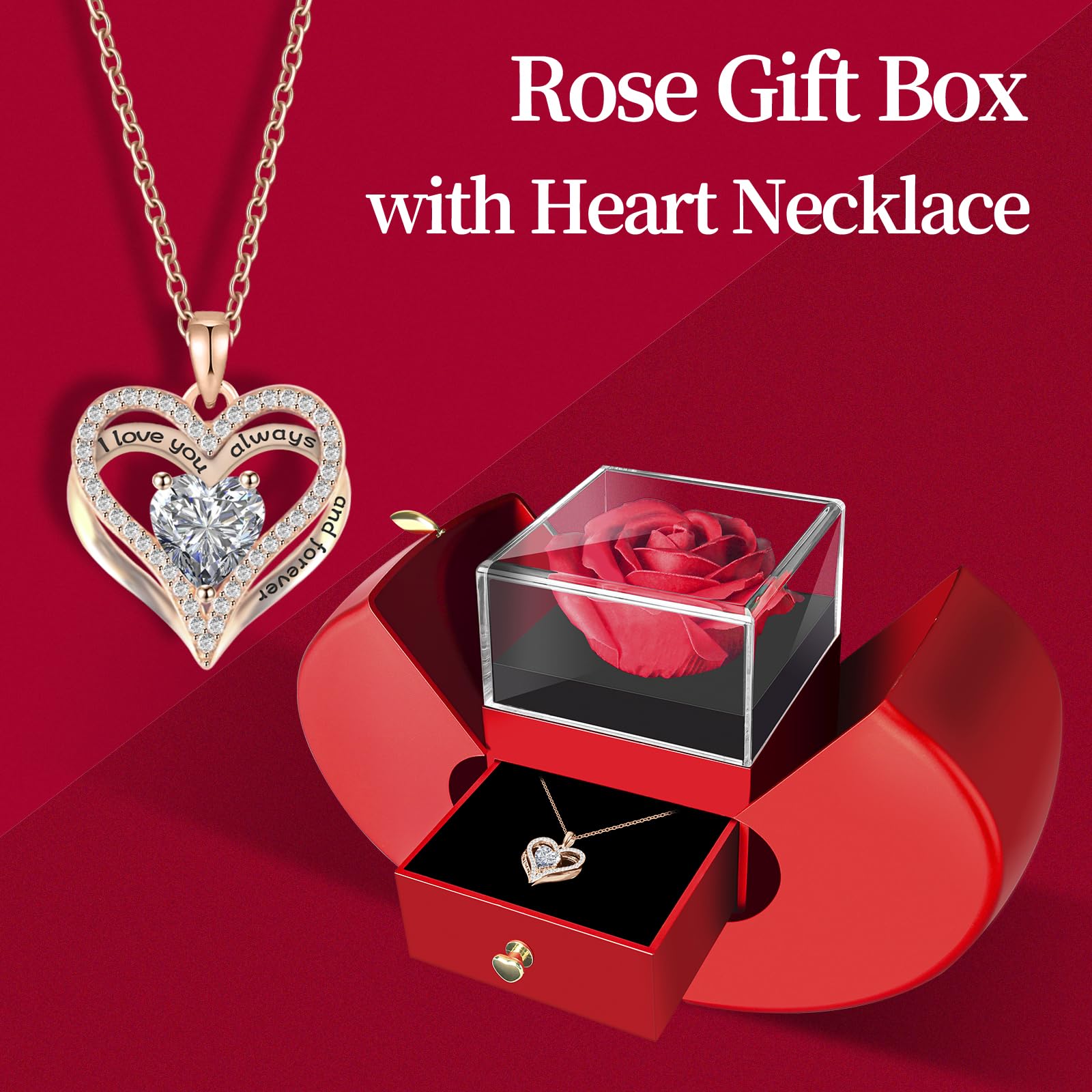 Collar de rosa roja eterna con corazón, regalos para madre, novia, mujer, esposa, abuela para Navidad, día de San Valentín, día de la madre, cumpleaños, aniversario, día de Acción de Gracias