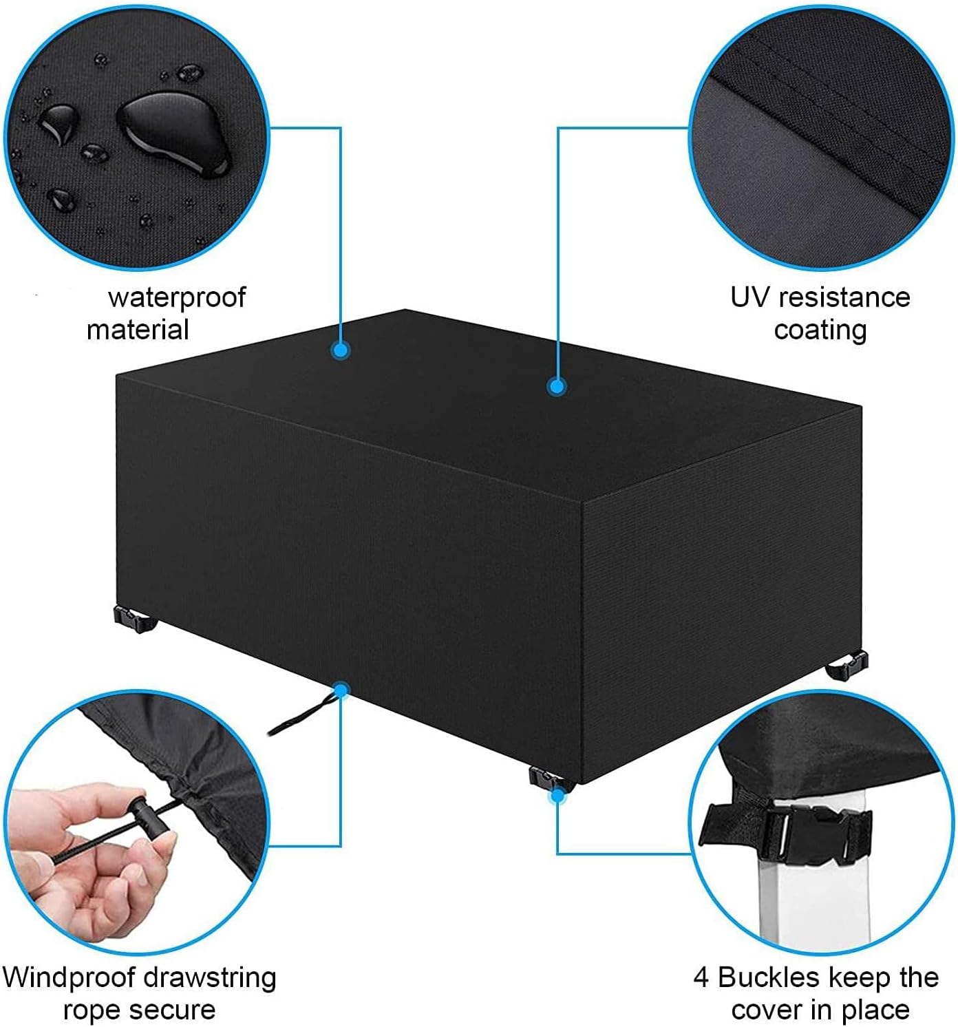 Patio Table Cover Waterproof, 78.7"Lx78.7"Wx33.5"H Outdoors Patio Table and Chairs Cover, Heavy Duty Outdoor Furniture Covers for Patio Furniture, Outside Sectional Sofa Set Covers Black
