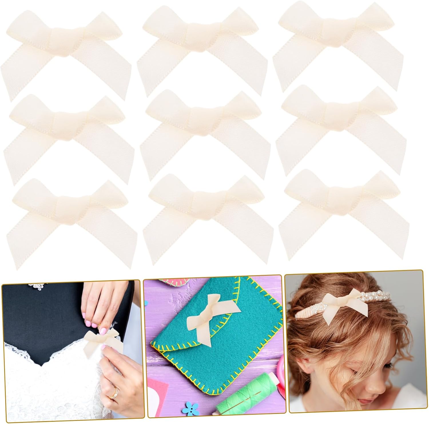 200pcs Craft Bowknots Delicate Decorative Fabrics for Projects Hair Accessories and Dress Embellishments