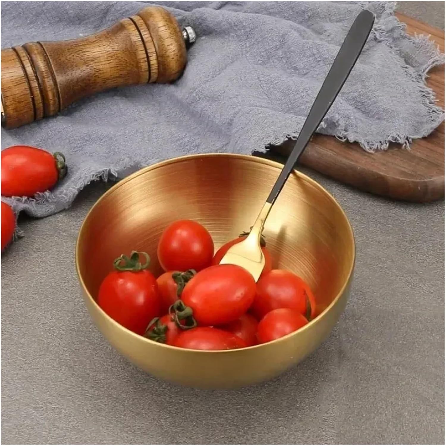 20CM Stainless Steel Gold And Silver Salad Bowl Rice Noodles Lamian Kitchen Tableware Food Container(Silvery)