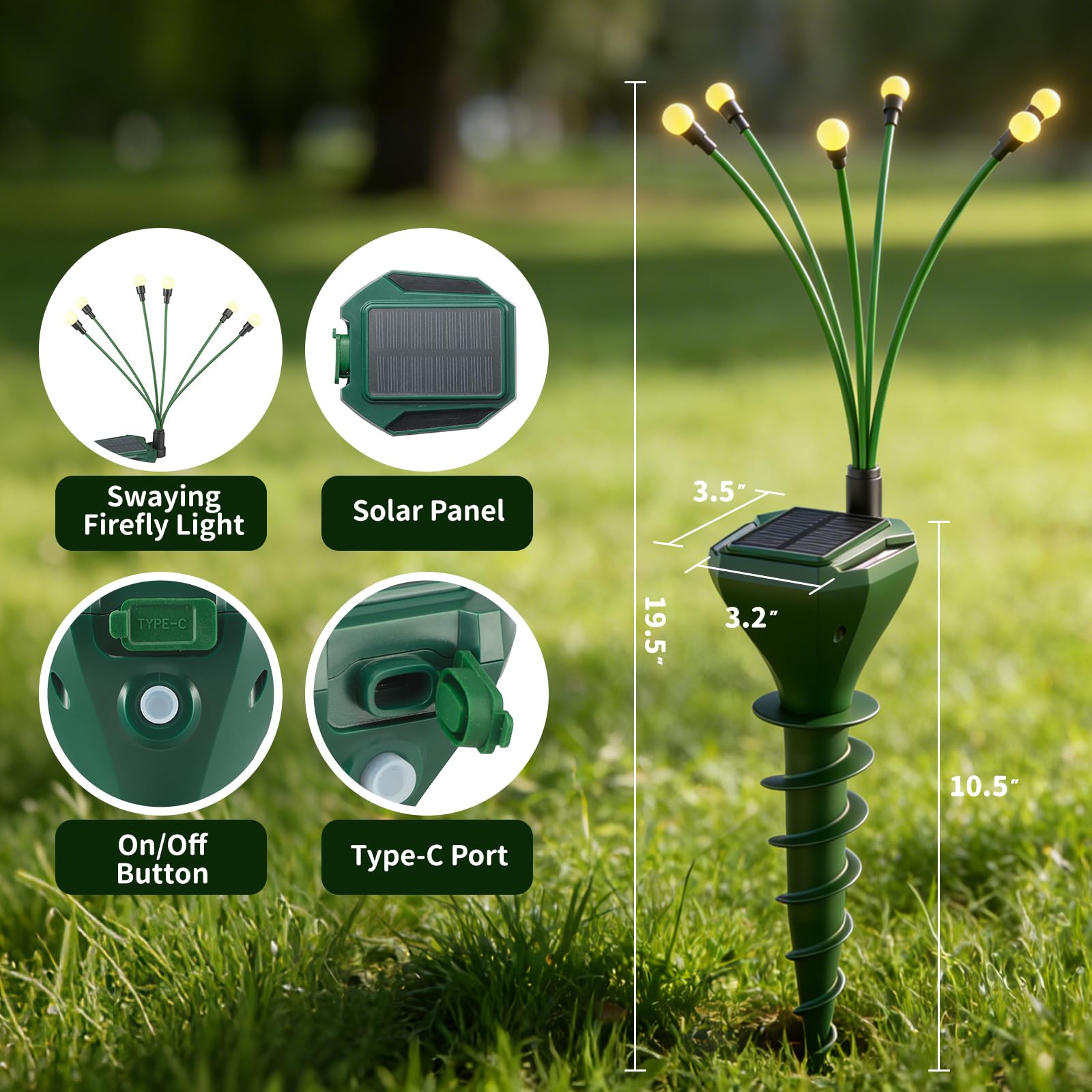 Confezione da 4 pali repellenti per talpe a energia solare per prato, deterrente Gopher con luci a LED Firefly, impermeabili, per esterni, per arvicole, marmotte, serpenti, soluzione sicura per