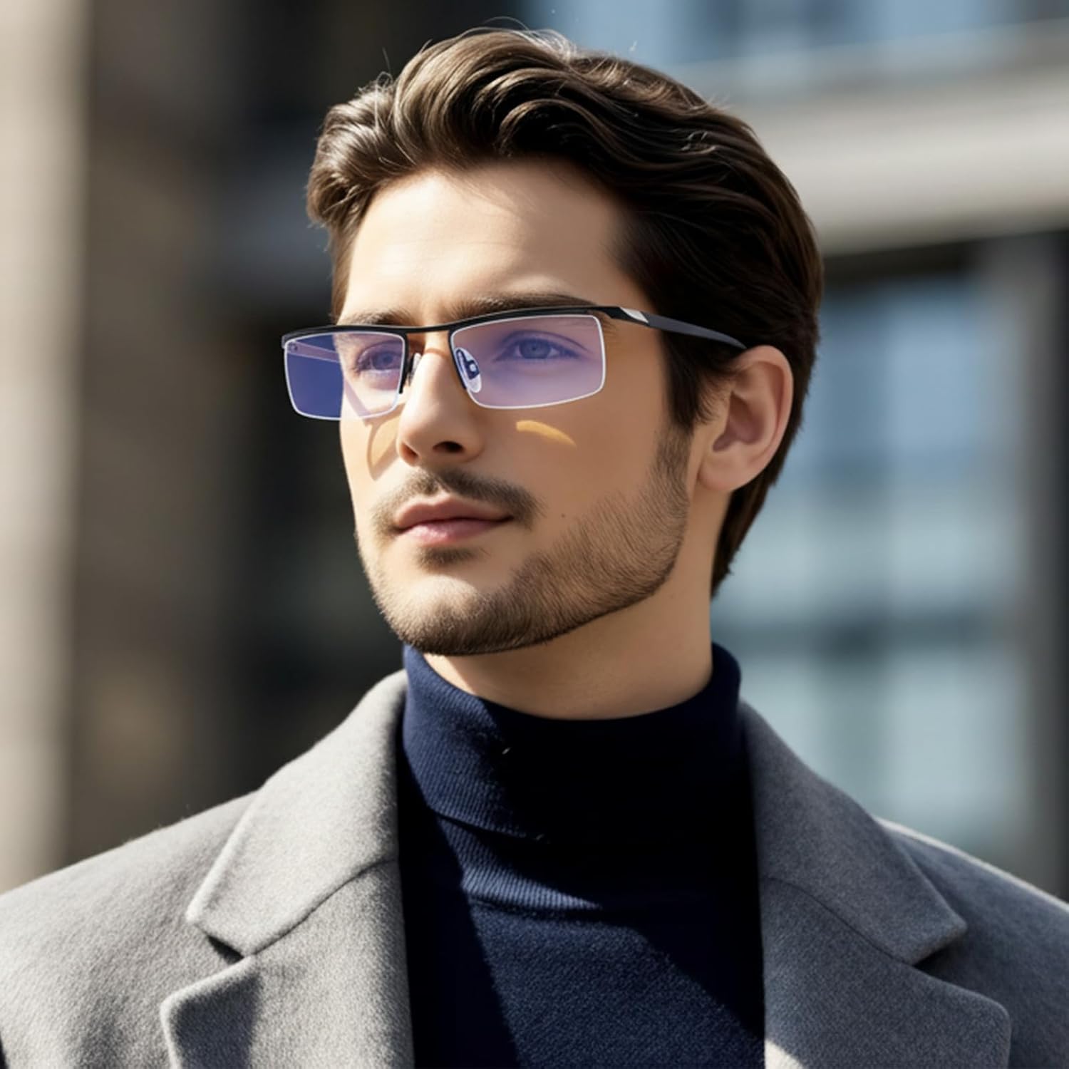 YIMI Photochromic Blue Light Blocking Glasses Men, Semi-Rimless Mens BlueLight Blocking Clear Eye Glasses for women