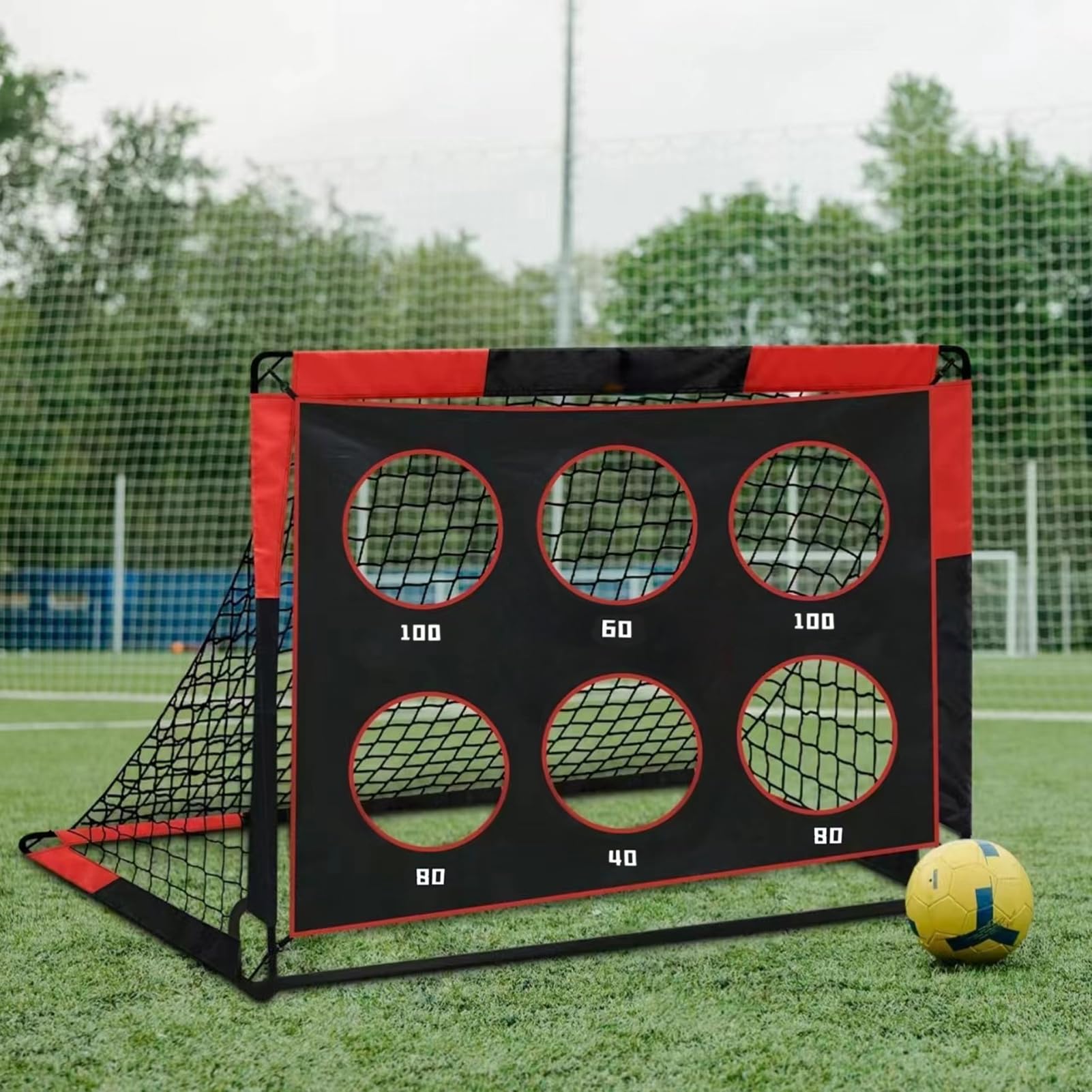 Porta da calcio portatile design 2 in 1, rete da calcio pieghevole per allenamento all'aperto con 5 zone bersaglio, tessuto Oxford 450D 59x47,2x47,2 pollici