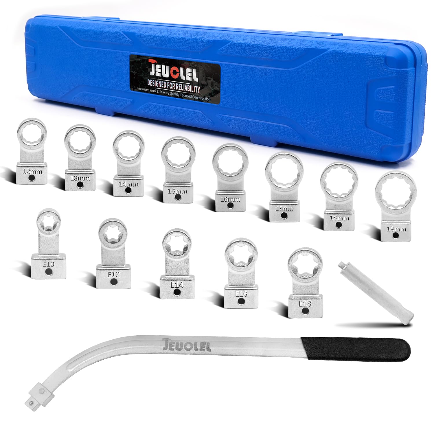 Photo 1 of 15PCS Universal Auxiliary Idler Belt Tensioner Pulley Removal Tool Kit, 12-Point 12-19mm (0.47"-0.74") Serpentine Belt Tension Pulley Wrench Set, Engine Timing Belt Tensioning Nut Bolt Screw Remover