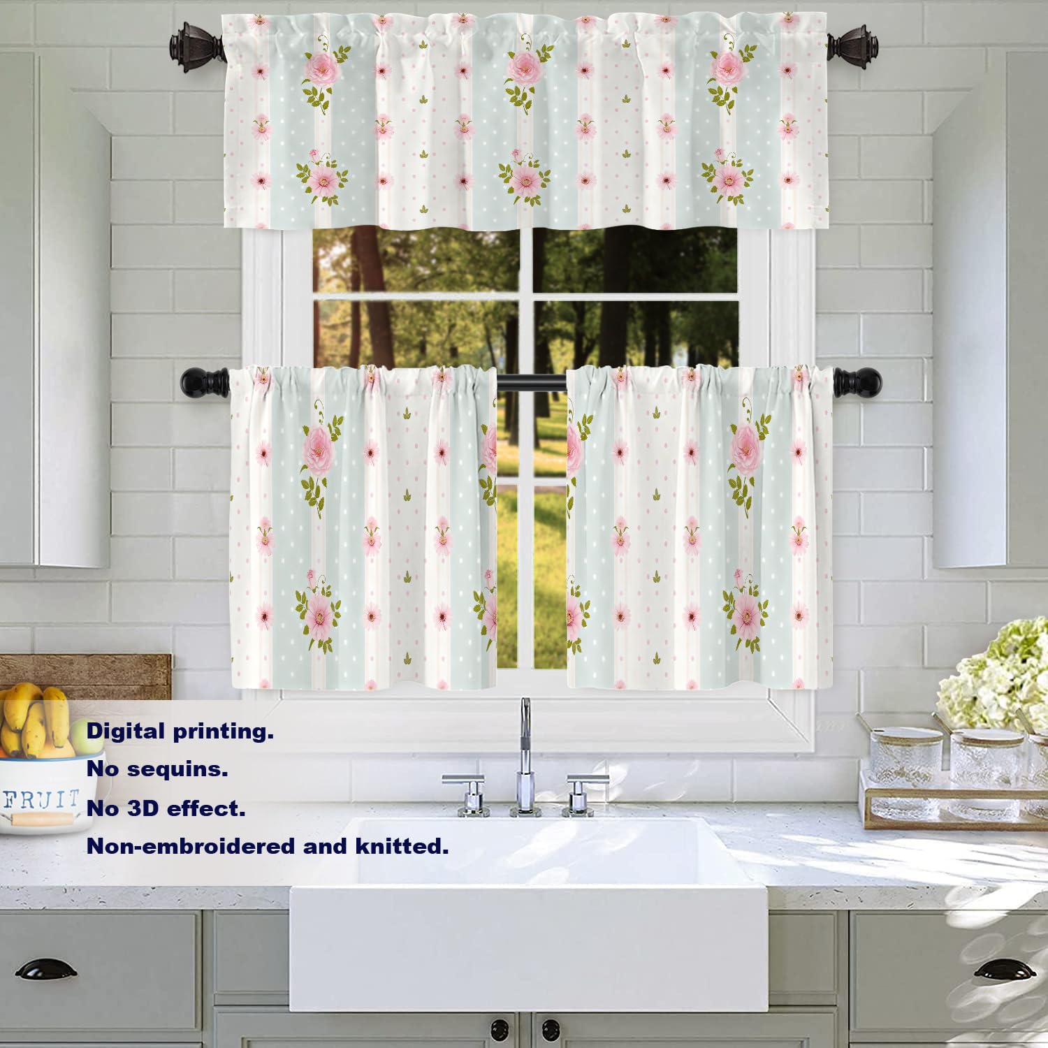 イギリスVintage　薔薇モチーフ　裾カットワーク　刺繍間仕切りカーテン180 Amazon.com: Batmerry Shabby Chic Roses Tier Curtains, Vintage