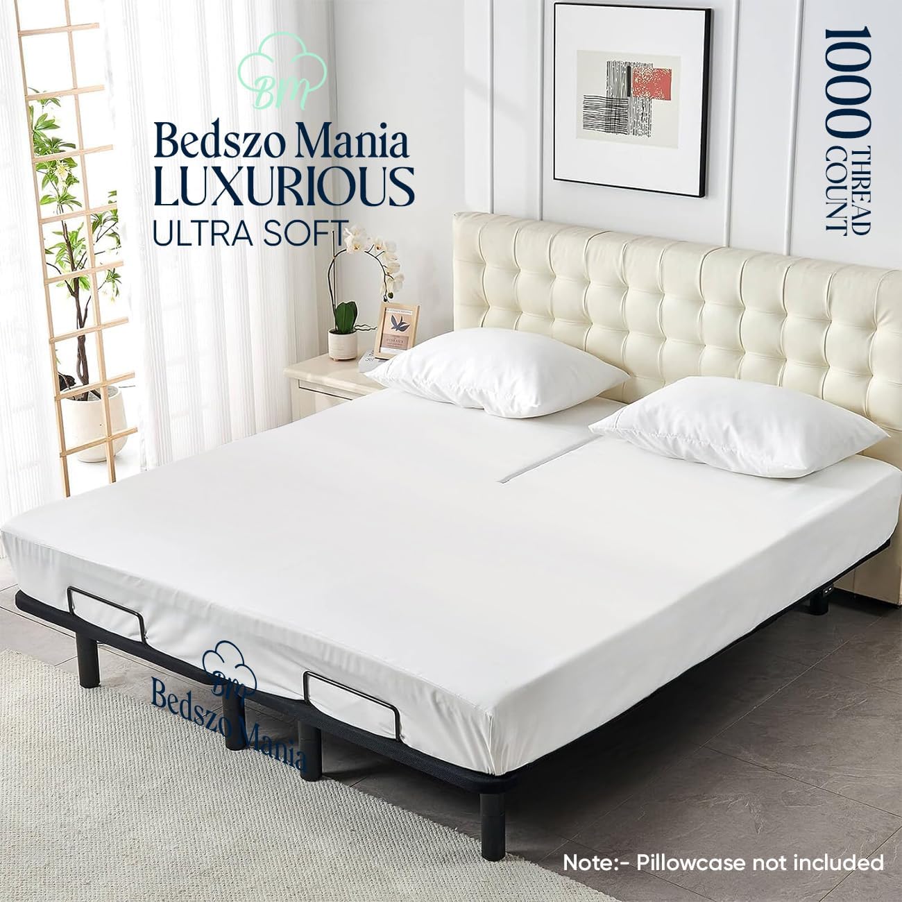 Split Head Flex King Fitted Sheet Only for Sleep Number 16 Inch Deep Pocket,100% Cotton,Split Top King,Fitted Sheet 32" Flex Head King Size,1 Pc (White)