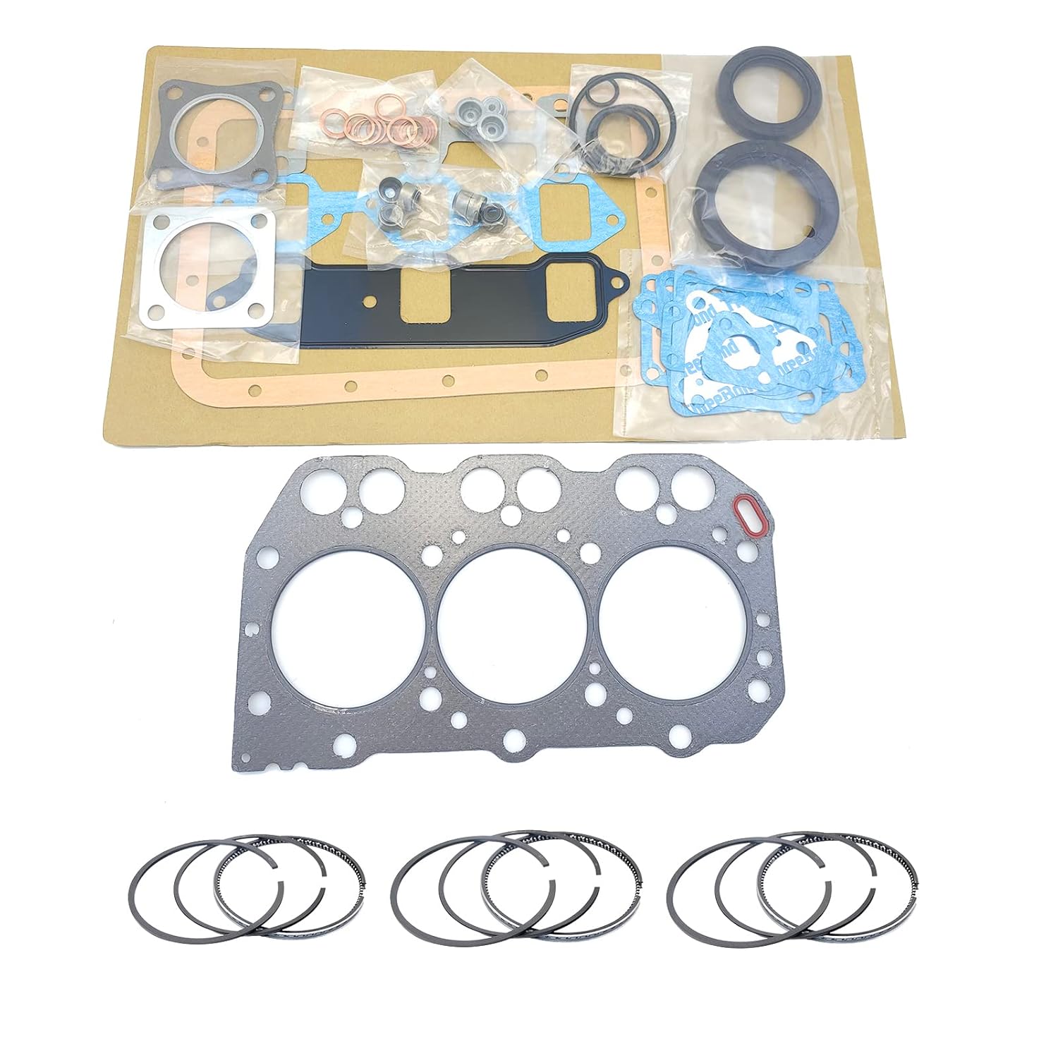 3TNA72 Full Gasket Kit + Piston Rings for Yanmar 3TNA72L 3TNA72UJ Engine John Deere 430 455 755 670 Tractor Kobelco SK15SR Excavator