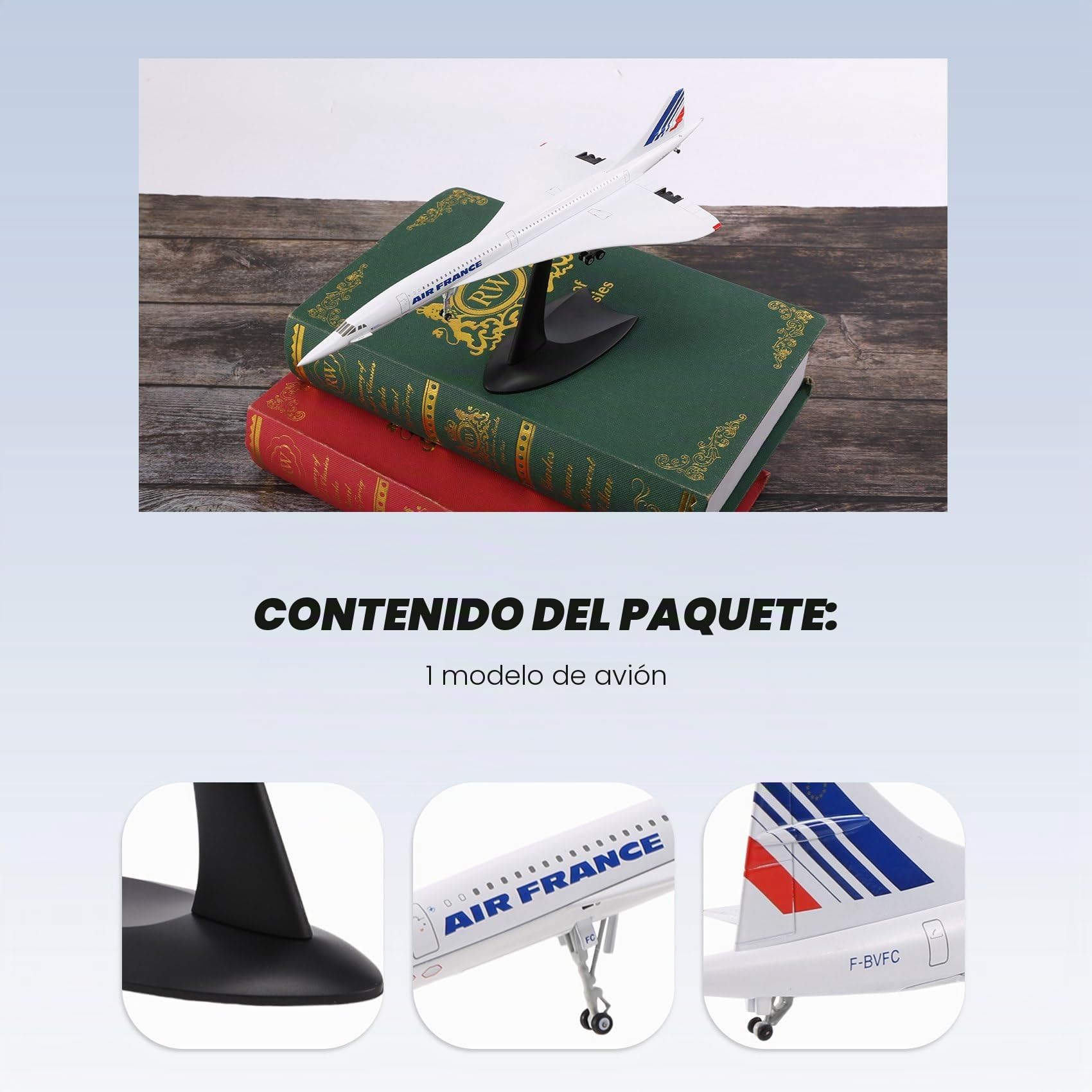 1/200 Concorde Supersónico Avión Pasajero Air France Modelo para Hogar Oficina Librería Colección Decoración
