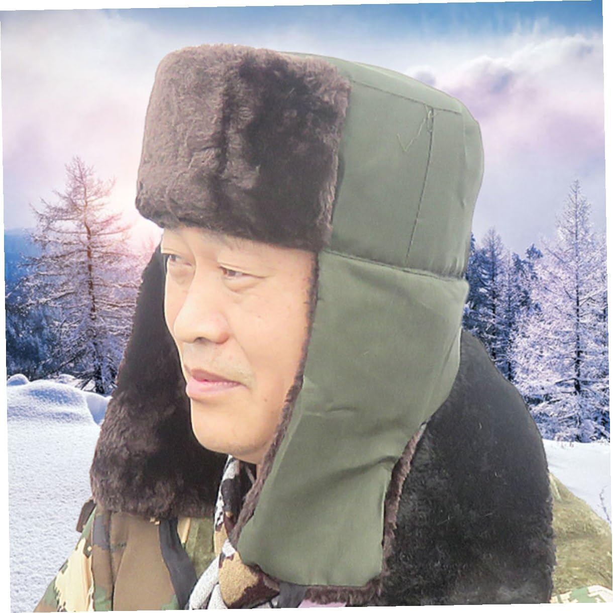 Outanaya Winter Protective Cotton Cloth Trapper Hat with Ear Flaps, Thick Warm Cap Covers Face and Neck for Snowboarding and Skiing Outdoor Activities Olive Green