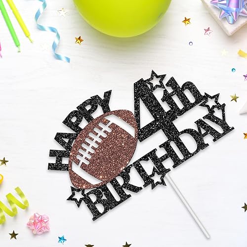 Miniatura 3 de Deloklte Decoración para tartas de cumpleaños de 4 cumpleaños con temática de fútbol americano y deporte, decoraciones para fiestas de cumpleaños