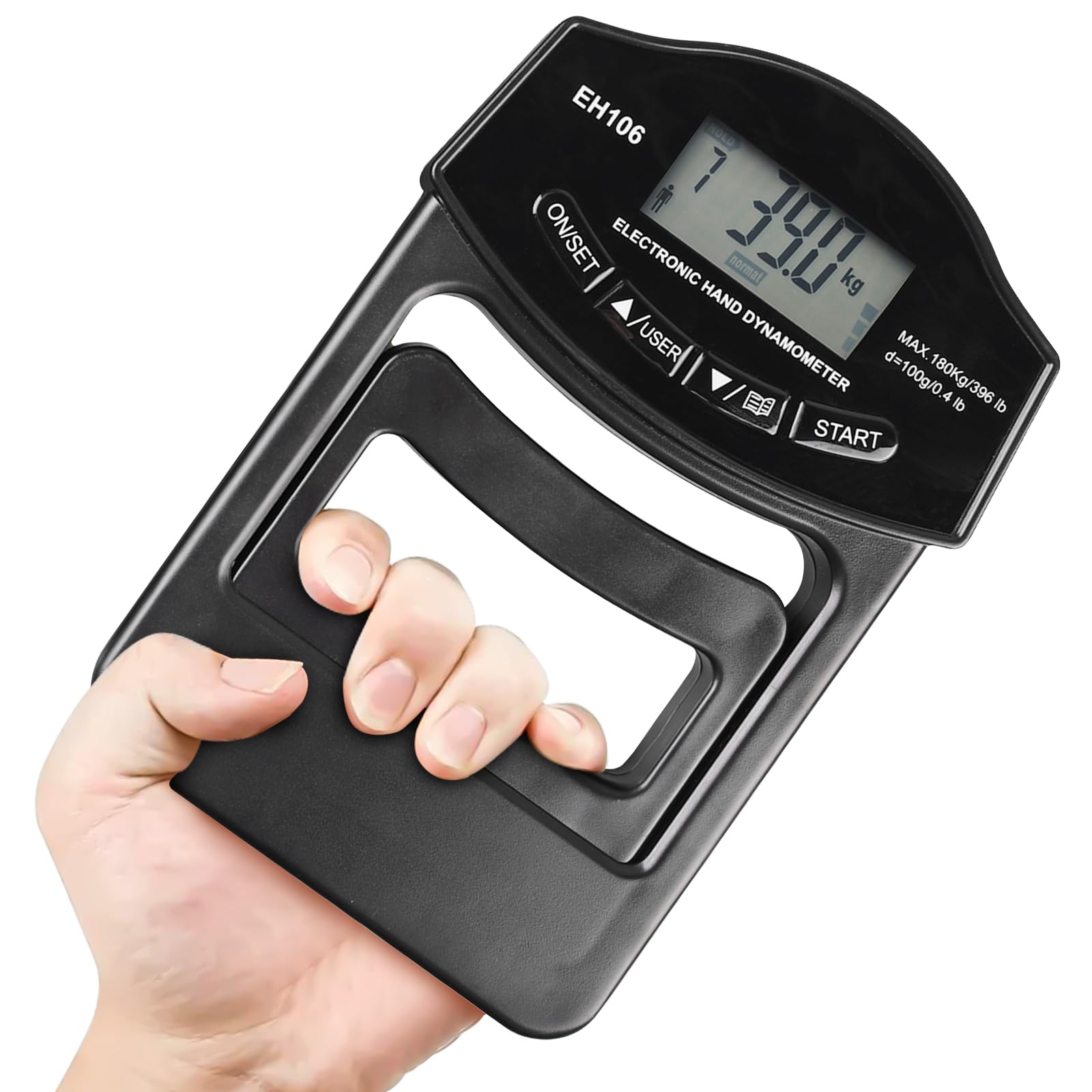 Dynamomètre manuel numérique : appareil de mesure de la force de préhension électronique, 180 kg, écran LED, entraînement de force avec câble de charge USB, intelligent et sensible