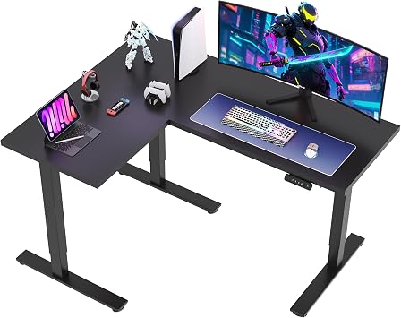 SANODESK 63Inch L-Shaped Electric Standing Desk Motorized Corner Desk | Reversible L-Shape Desk, 28.3-45.9 Height, 4 Presets, 3-Leg Frame Holds 220 Lbs, Spacious Top, 2-Box Ship, Black