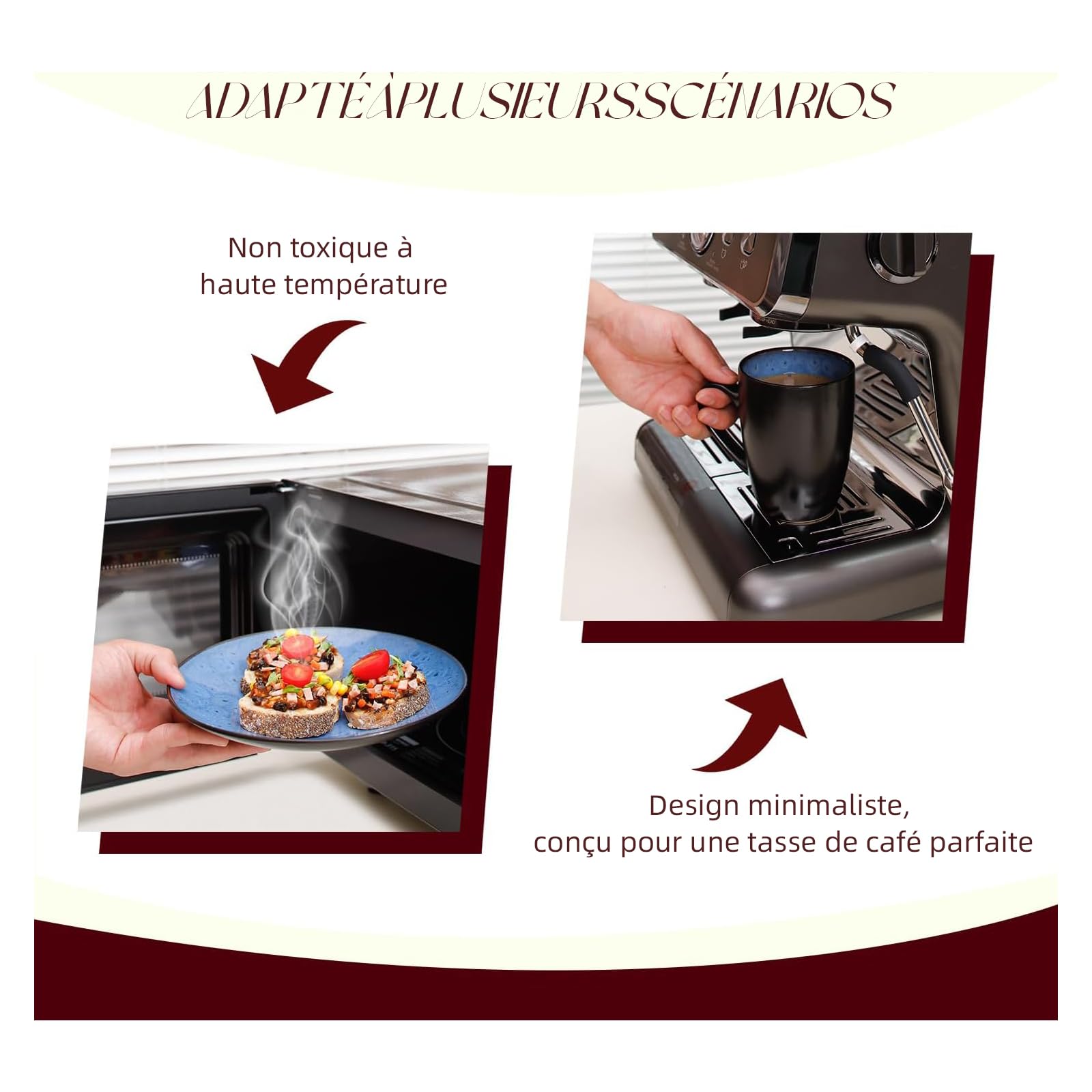 Service de table 16 pièces pour 4 personnes, double bol, assiettes et bols en grès résistant aux rayures, passe au micro-ondes et au lave-vaisselle - Bleu
