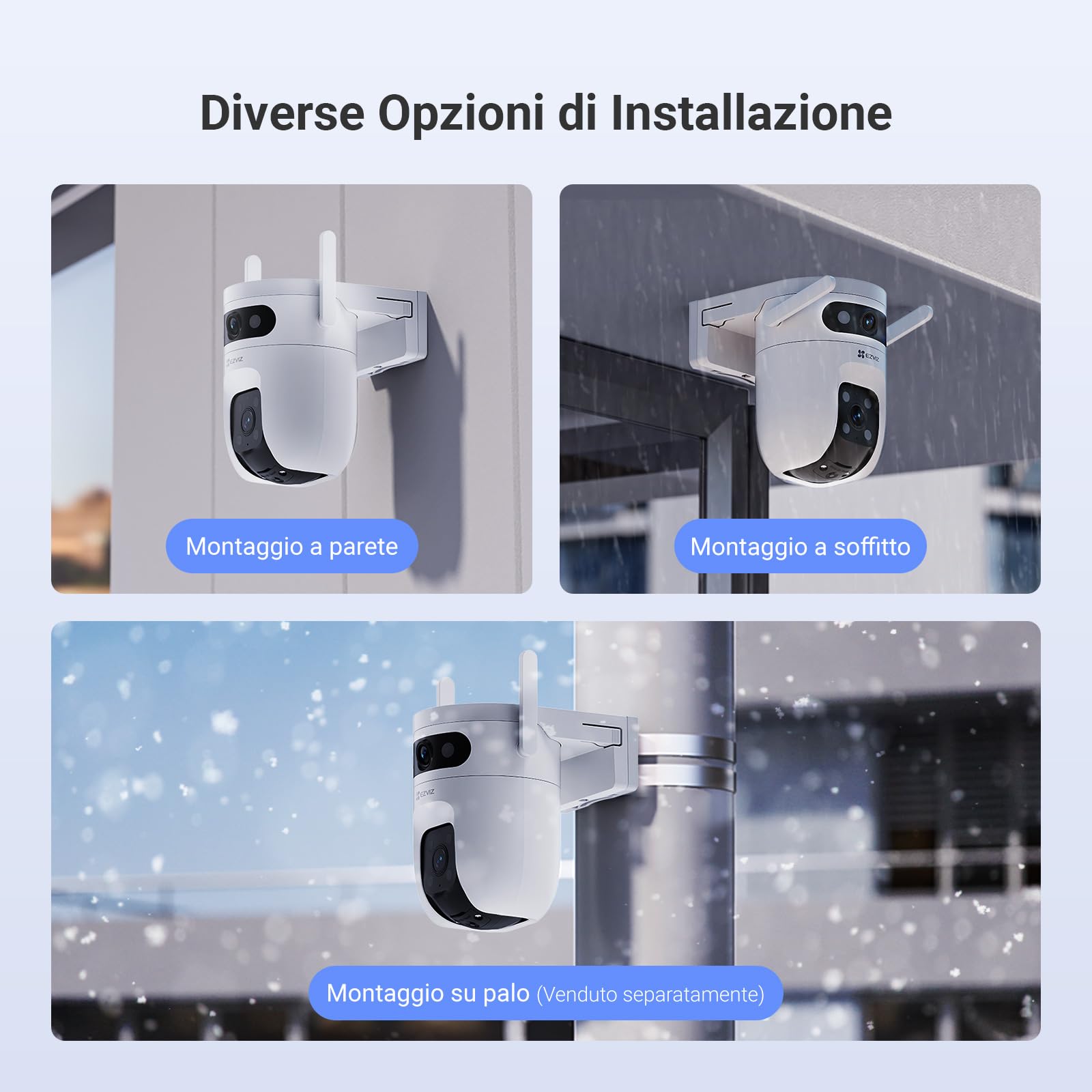 EZVIZ H9C 3K+3K Telecamera Wi-Fi da Esterno a Doppia Lente 4G LTE | PTZ a 360°, Tracciamento Automatico, Rilevamento Persone/Veicoli, Visione Notturna Colori 40m, Difesa Attiva, Wi-Fi 6