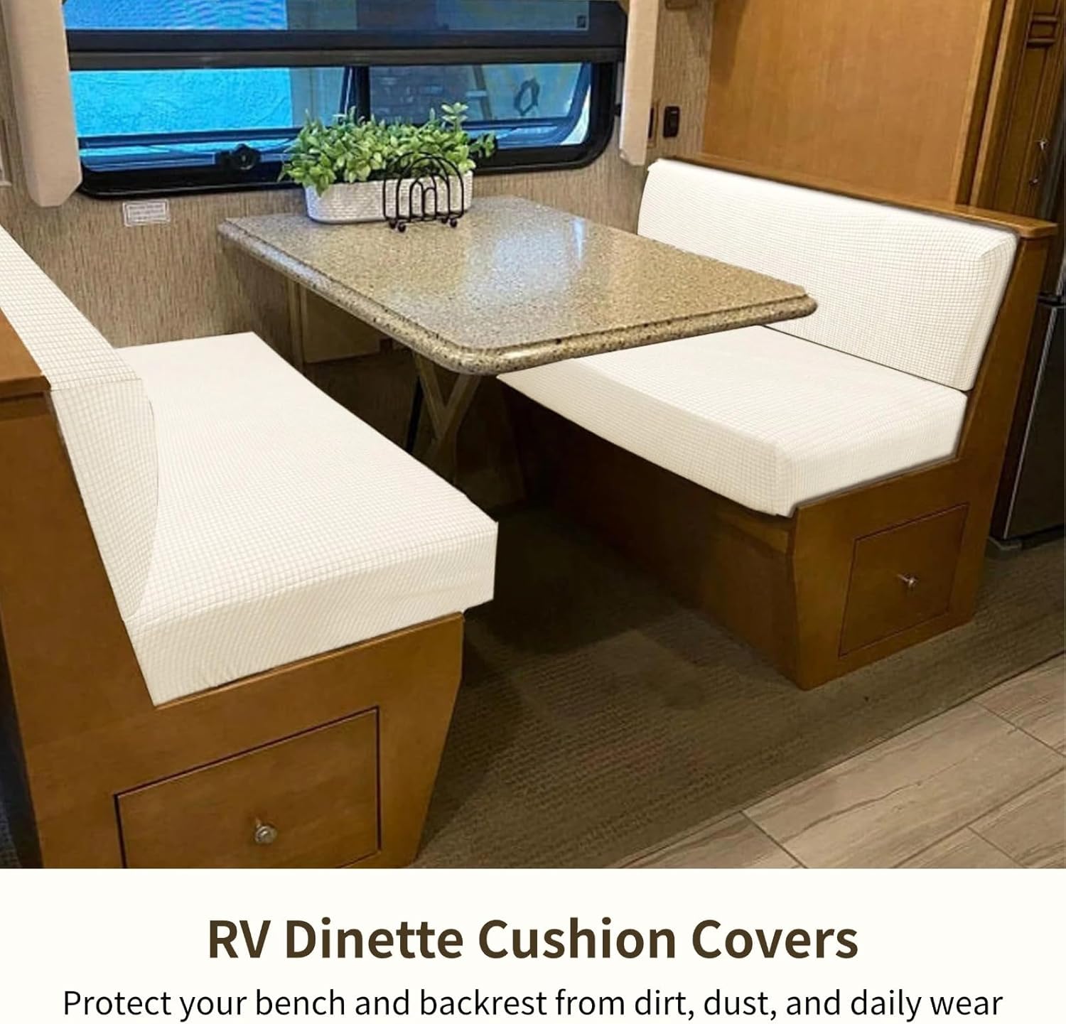 2-Piece Stretch Rv Cushion Covers, Elastic Bench & Backrest Protectors for Dinette, Universal Fit, Machine Washable Polyester