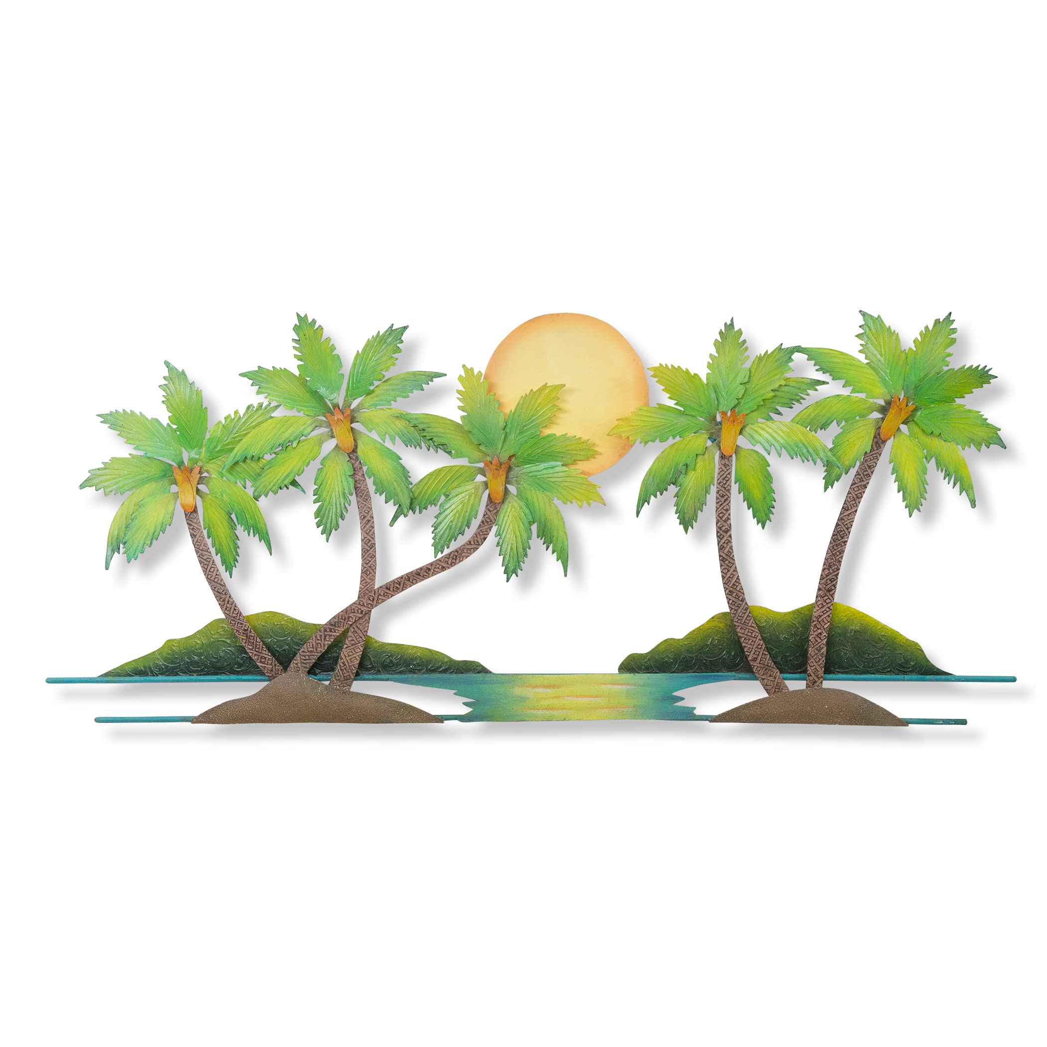 T.I. Design Tropical Palm and Sun Metal Wall Art, Unframed, 43" x 19", Orange/Yellow, Indoor/Outdoor