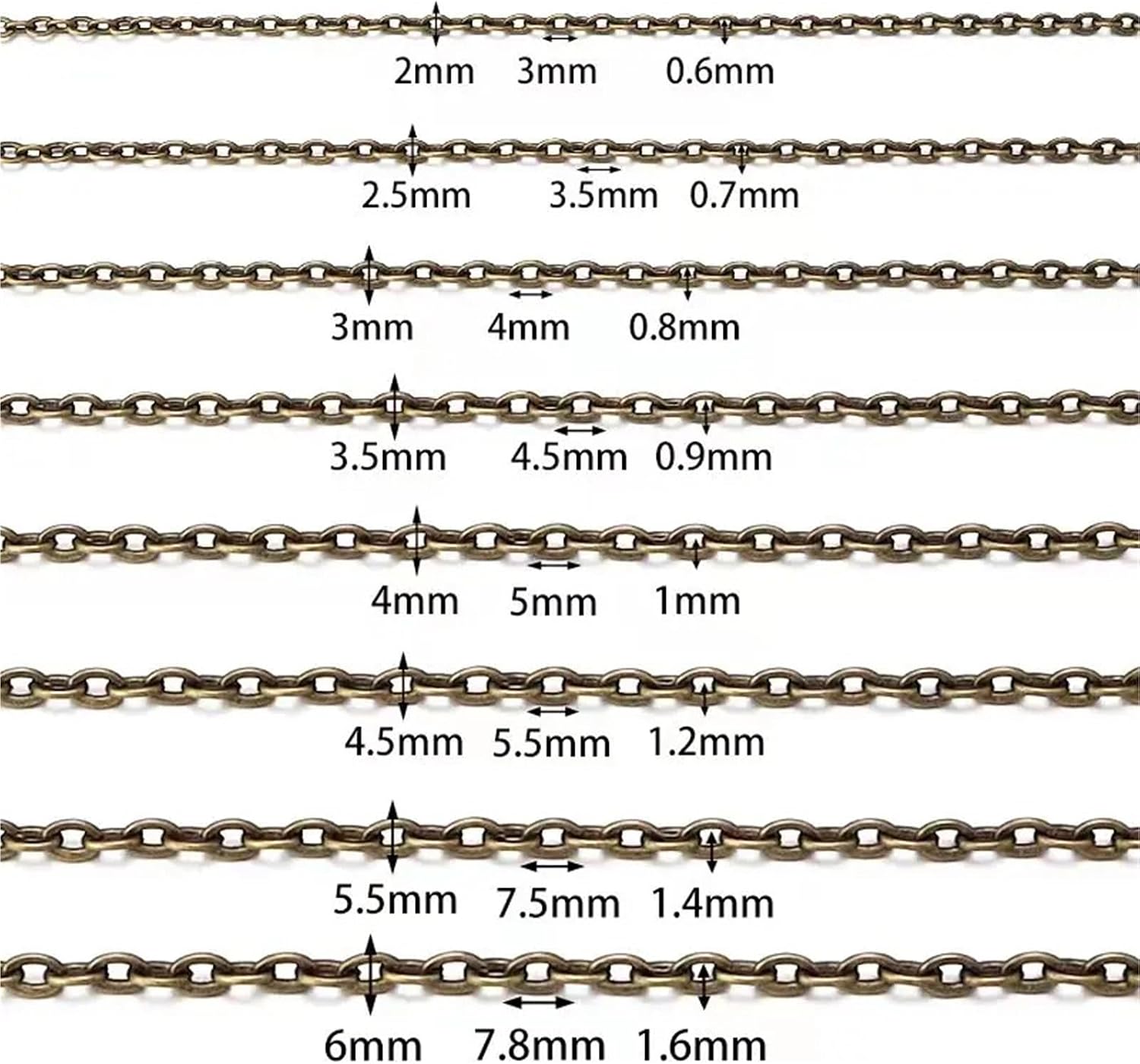 Metal Iron Necklace Chains 3pcs 10 Yard/roll 2x3mm 3x4mm Iron Flat Rolo Bulk Chain Link Chains for Jewelry Making DIY Craft Supplies(Rhodium,2x3mm)