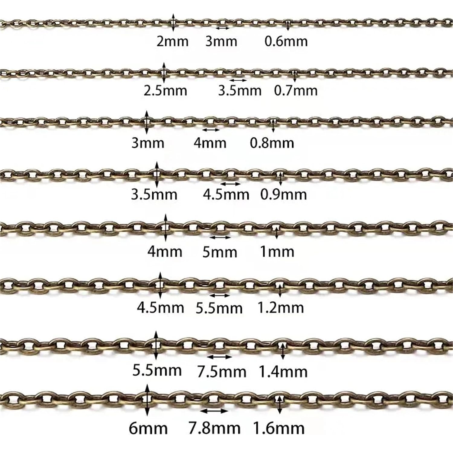 Chain Link 3pcs 10 Yard/roll 2x3mm 3x4mm Iron Flat Rolo Bulk Chain Link Chains for Extending Length(Gold,2x3mm)