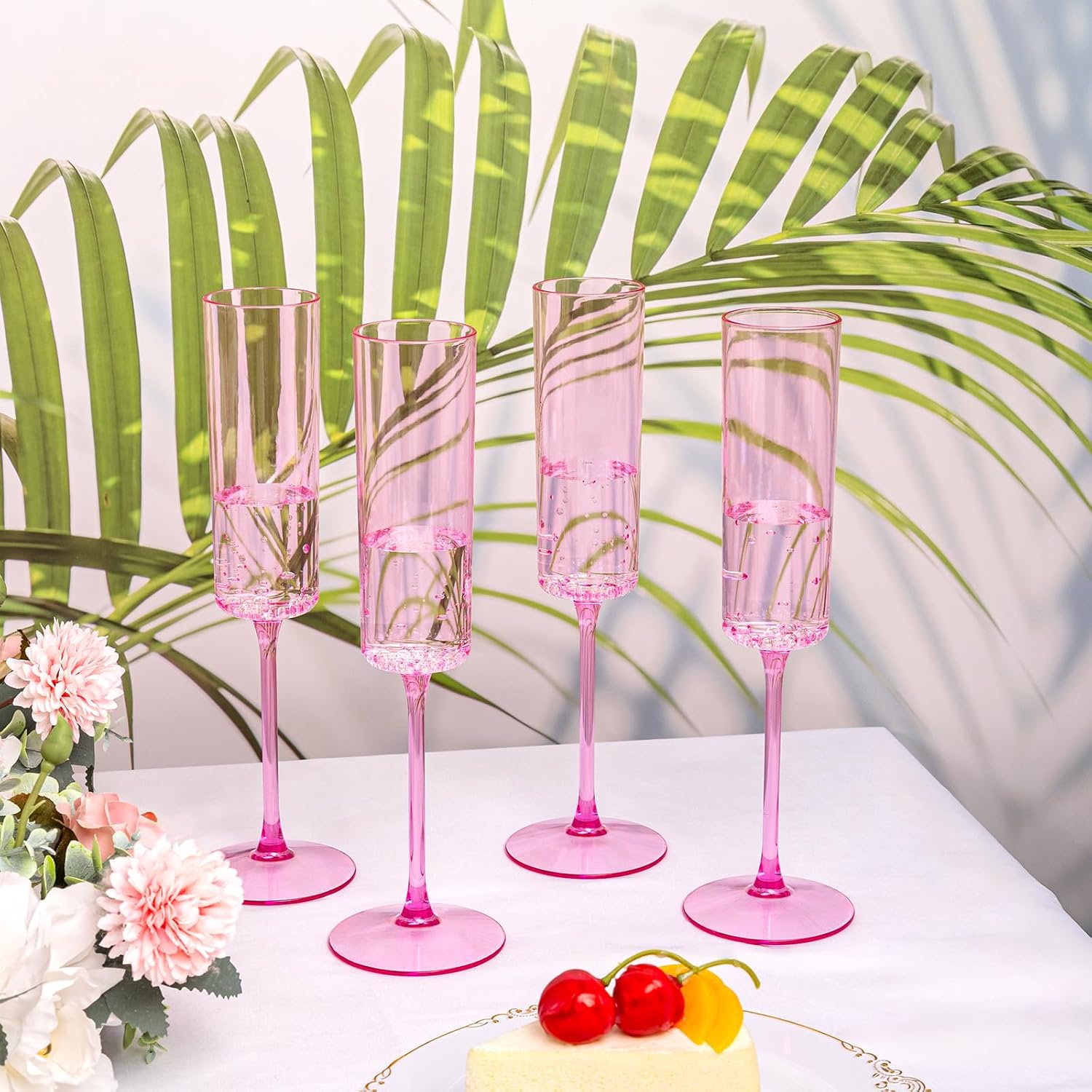 YOUBET 24 Pack Pink Plastic Champagne Flutes - 6 Oz Clear Pink Champagne Glasses - Square Plastic Toasting Glasses for Party Birthday Anniversary Wedding Valentines Day - Image 6