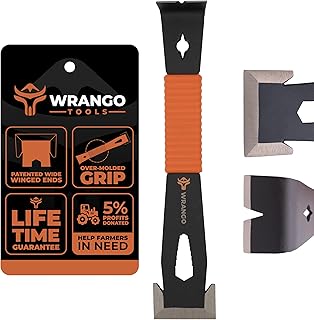 Wrango Tools 9.5" Trim Bar Pry Bar - Patented Small Pry Bar with Bolt Remover & Nail Puller for Home Improvement & Construction - Flat Bar with Shock-Absorbing Grip & Wide Winged Ends