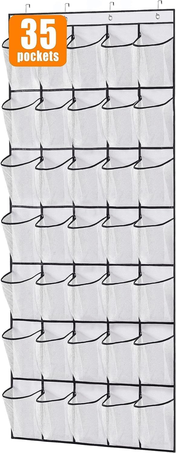 MISSLO Organiseur de chaussures 35 poches Oxford - Porte suspendue - Rangement de chaussures à suspendre - Support de suspension pour armoire, chambre à coucher - Blanc