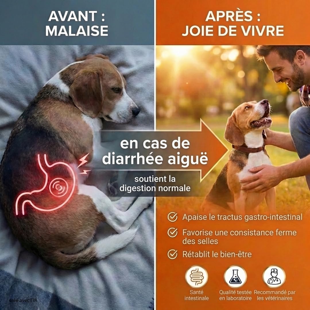 Pâte Anti diarrhée Chien 15 ML | Probiotique Chien pour diarrhée aigüe - Smectite & Charbon Actif Chien- Santé intestinale