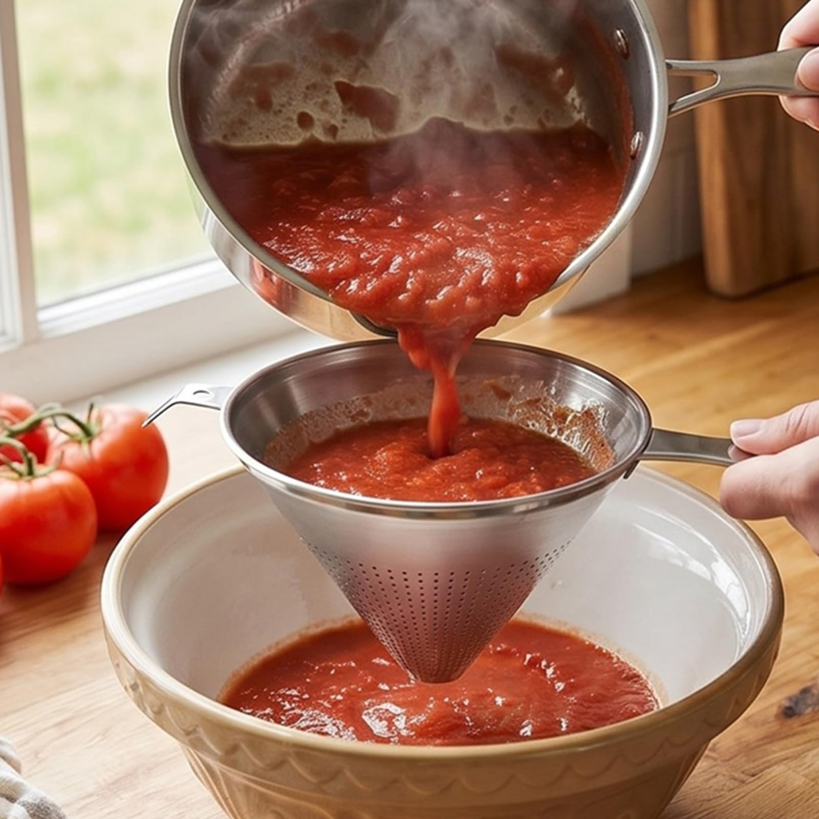 Passoire Conique en Acier Inoxydable à Polissage Lisse avec poignée Confortable pour la Cuisine Quotidienne, équipement de Cuisine Professionnel