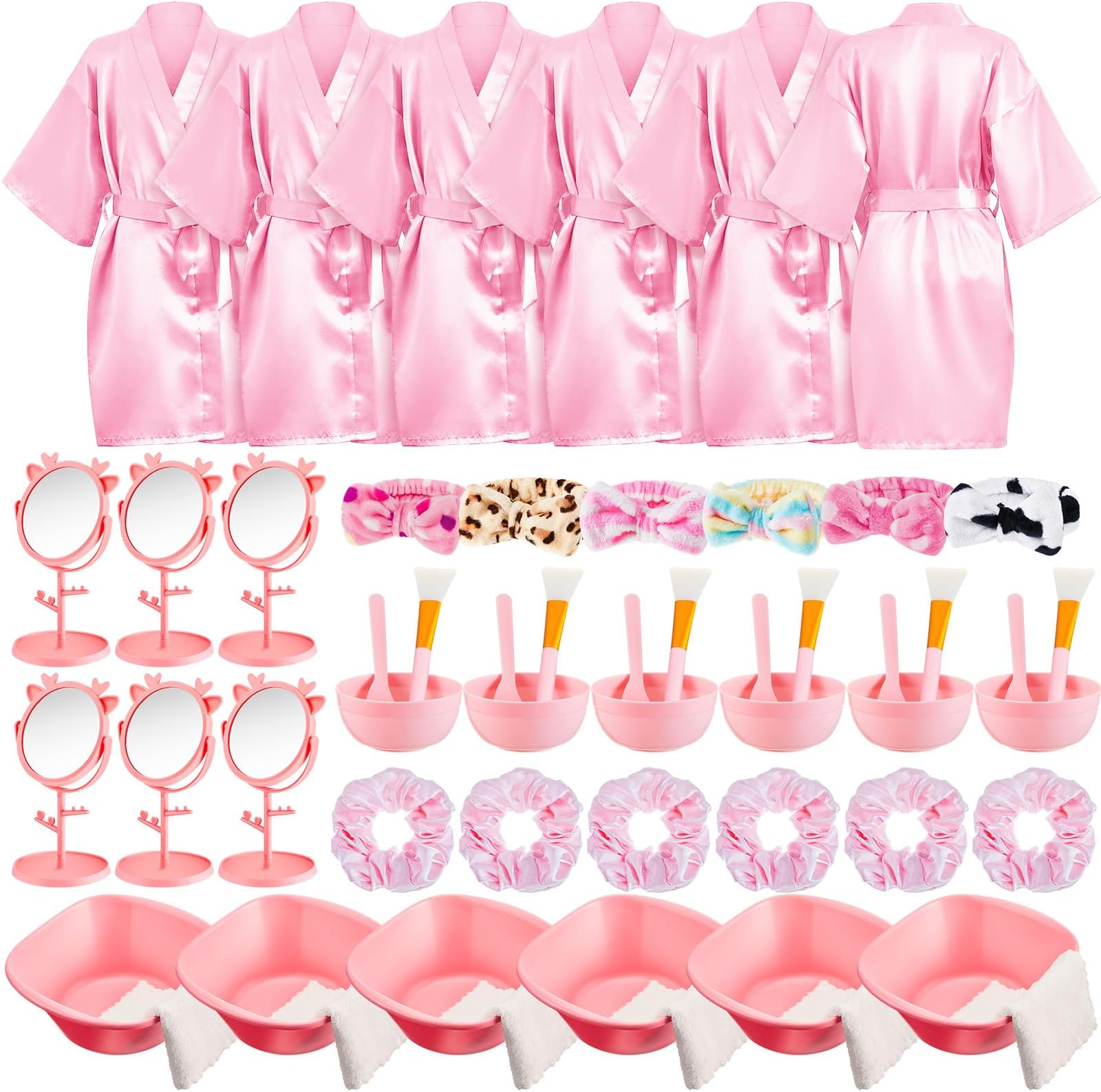 Maysing6 Set Girls Spa Party Supplies Lovely Kids Robes with Accessories Kit Spa Party Favors for Spa Party Wedding Birthday