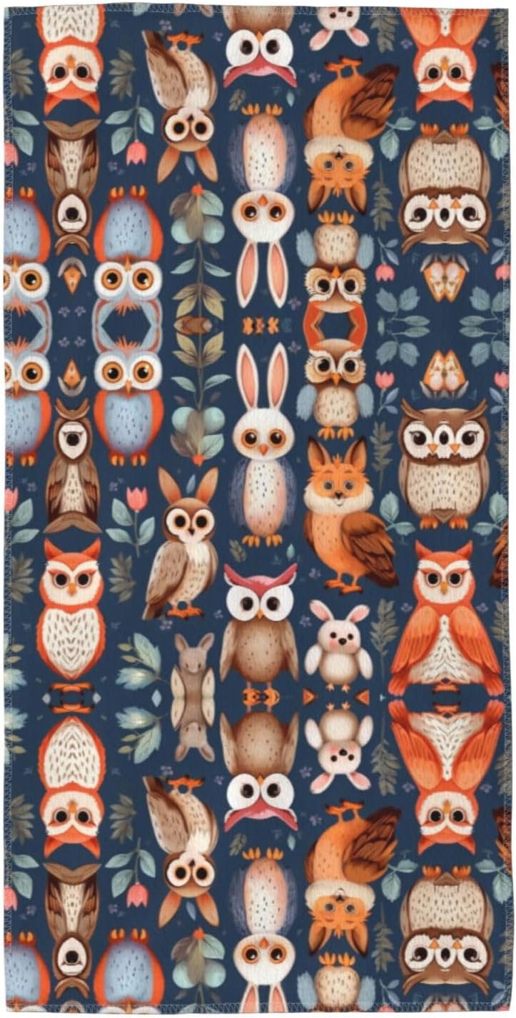 Owl Rabbit Bird Fox Print Hand Towels for Kitchen, Decorative Bathroom Towels Decor Farmhouse Cute for Men Women Gifts