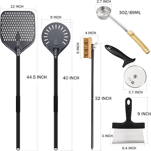 Miniatura 3 de Espátula de pizza de aluminio anodizado duro de 12 pulgadas, juego de 6 utensilios comerciales para horno de pizza, cáscara de pizza para hornos de