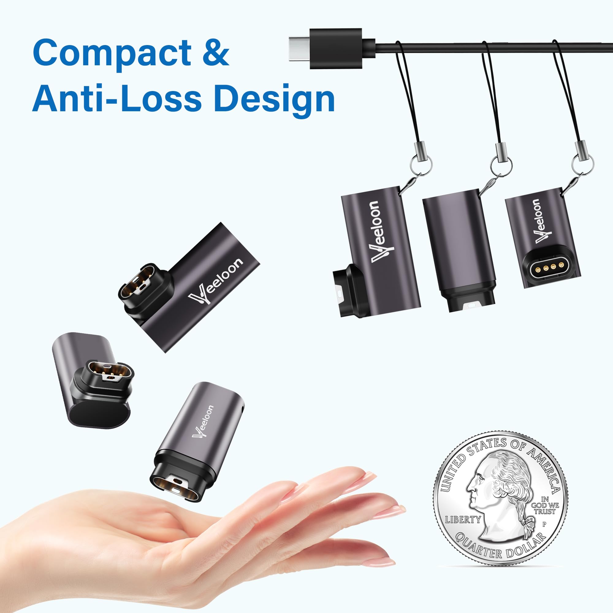 Prosty i zakrzywiony adapter ładujący USB C do zegarka Garmin Watch (zestaw 6 szt.), konwerter kabla C na Garmin Garmin Garmin z taśmą zabezpieczającą przed zgubieniem, bezpieczne szybkie