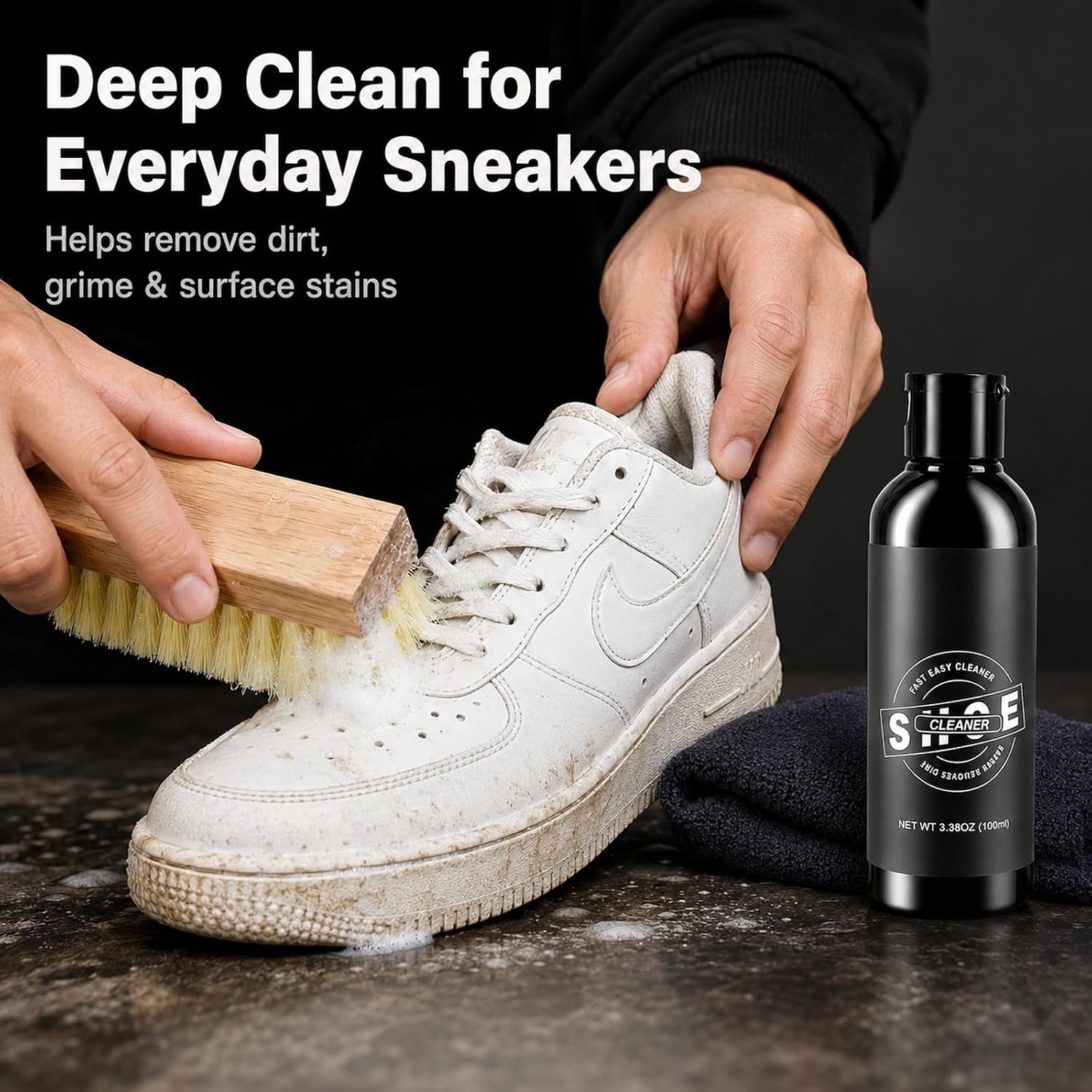 Shoe Cleaner Kit for Sneakers, Portable Sneaker Cleaning Kit with Cleaning Solution, Brush, Towel and Travel Case, Shoe Cleaner Set for White Shoes, Leather, Suede, Nubuck, Canvas and Mesh