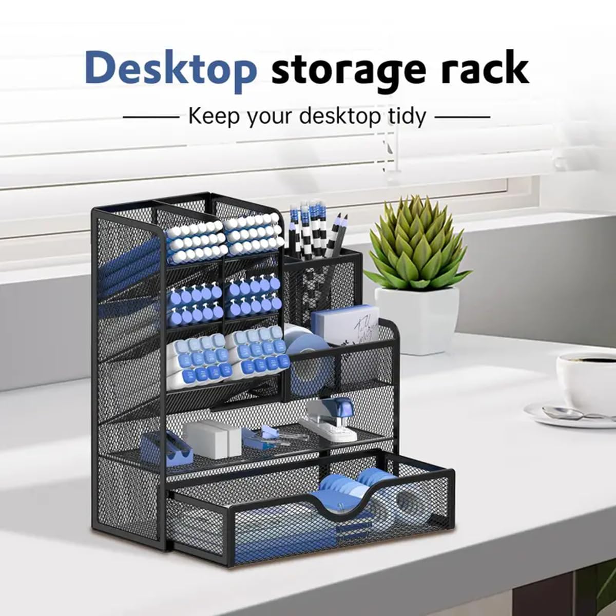 Vikmyer Mesh Pen Holder Organizer with Drawer - Image 4